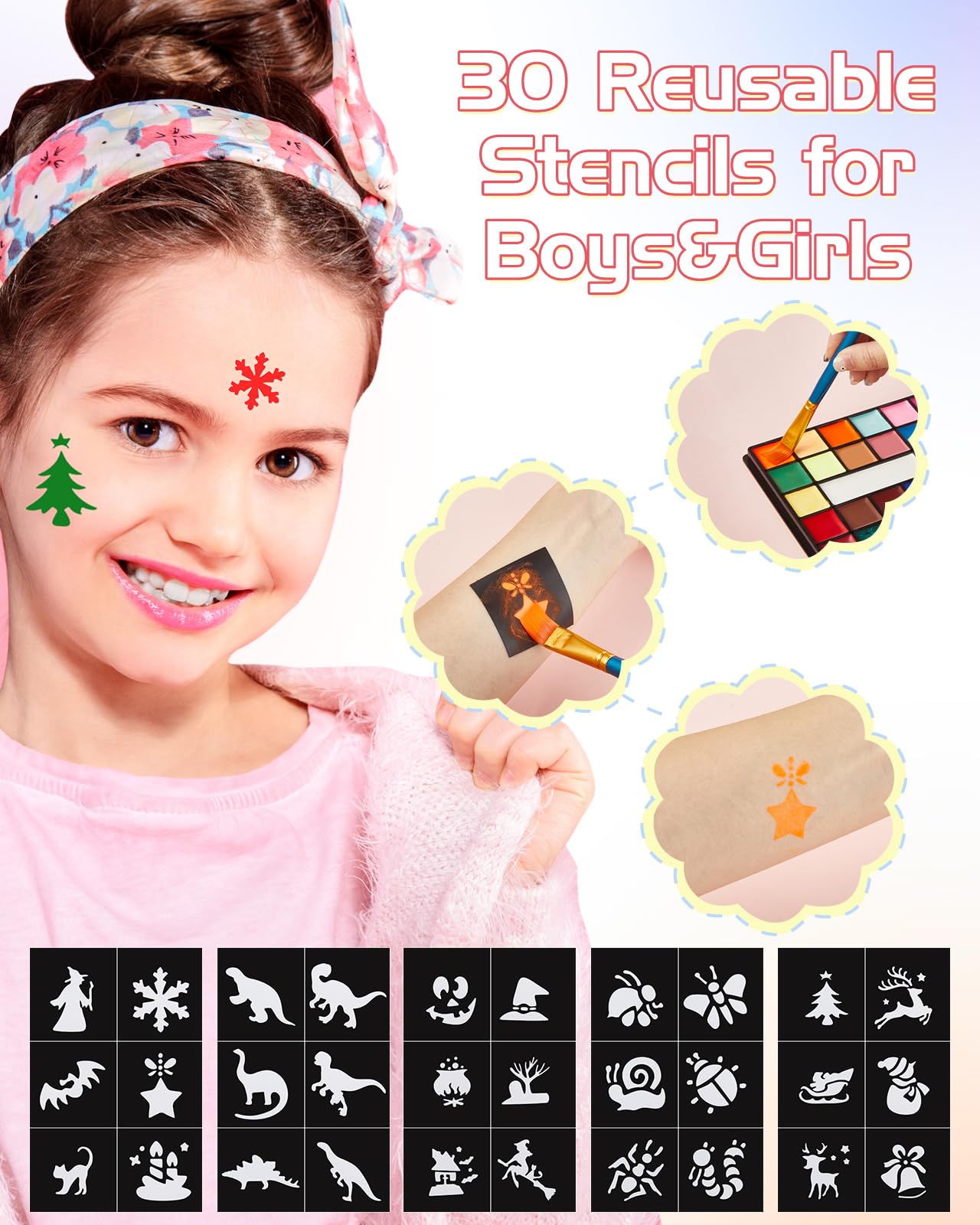 Lictin Truccabimbi Kit,Face Paint-36 Colori,Kit per La Pittura del Viso per Bambini,10 Pennelli Professionali,30 grafica per festa di Halloween, compleanno, Natale Paletta di bellezza,grande regalo