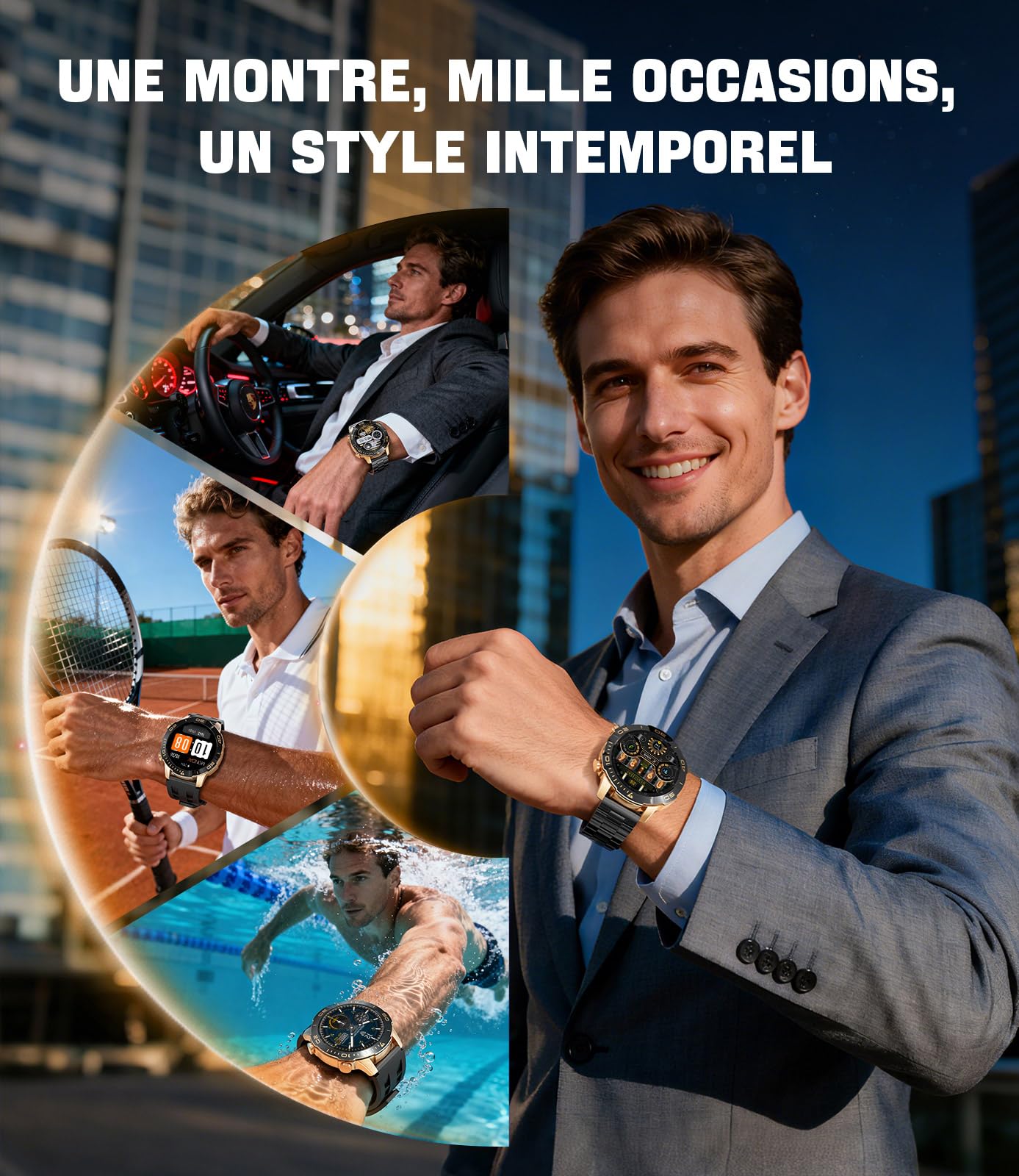 Montre Connectée Homme, Sports/D'affaires, 1,43" AMOLED Écran Smartwatch Homme avec Appel Bluetooth, IP68 Étanche, 170+ Modes Sportifs/Fréquence Cardiaque/Sommeil Compatible Android iOS, NoirAmbre