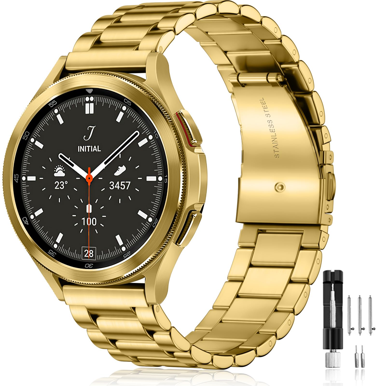 Lerobo Compatible with Samsung Galaxy Watch 7 6 5 4 40mm 44mm Band/Galaxy Watch 6 4 Classic 43mm 47mm 46mm 42mm Band/Active 2 40mm 44mm/Watch 3 41mm,20mm Stainless Steel Metal Replacement Men Women