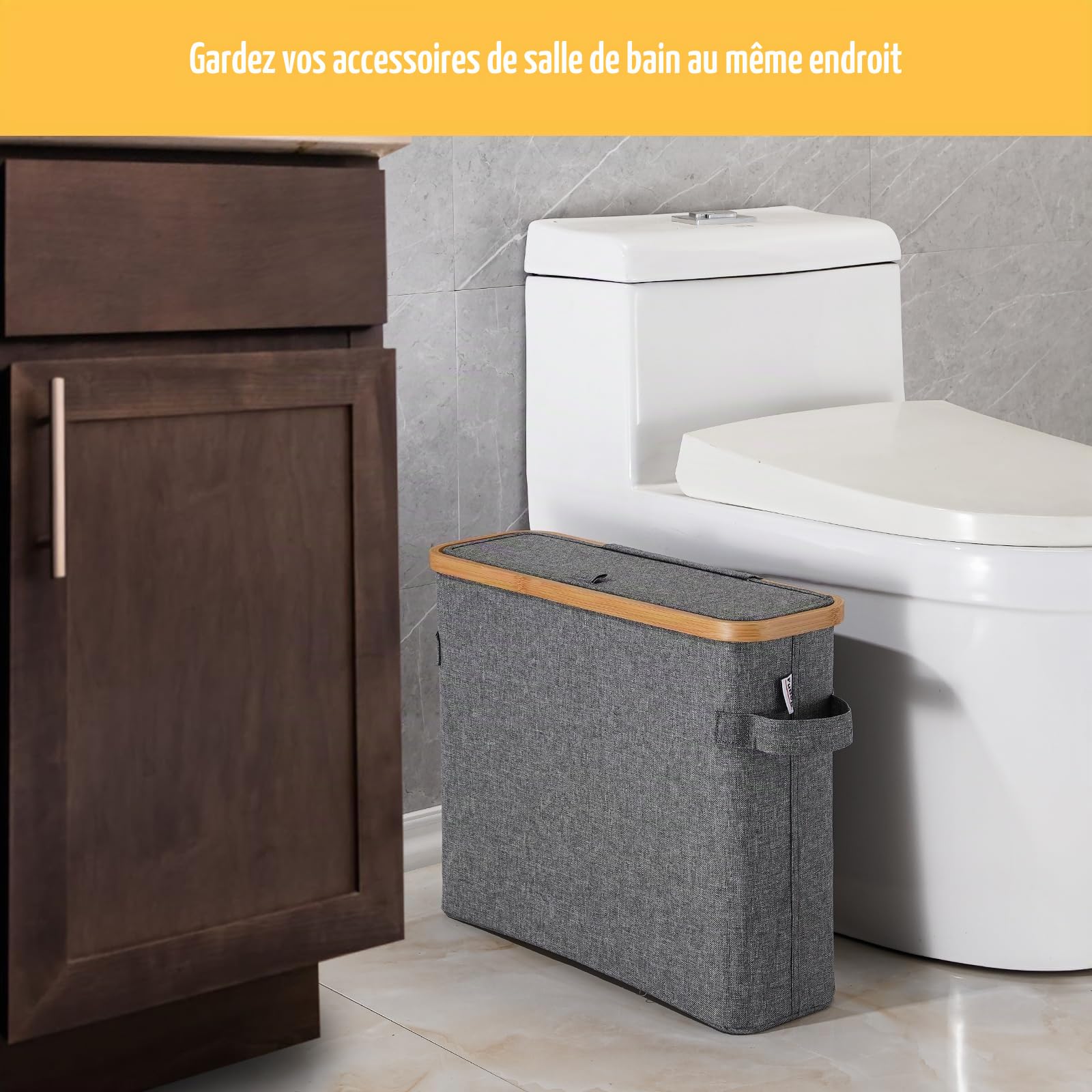 Support de rangement pour rouleau de papier toilette, panier de rangement pour rouleaux de papier toilette avec couvercle, organiseur autoportant pour armoire de salle de bain, boîte de rangement pour