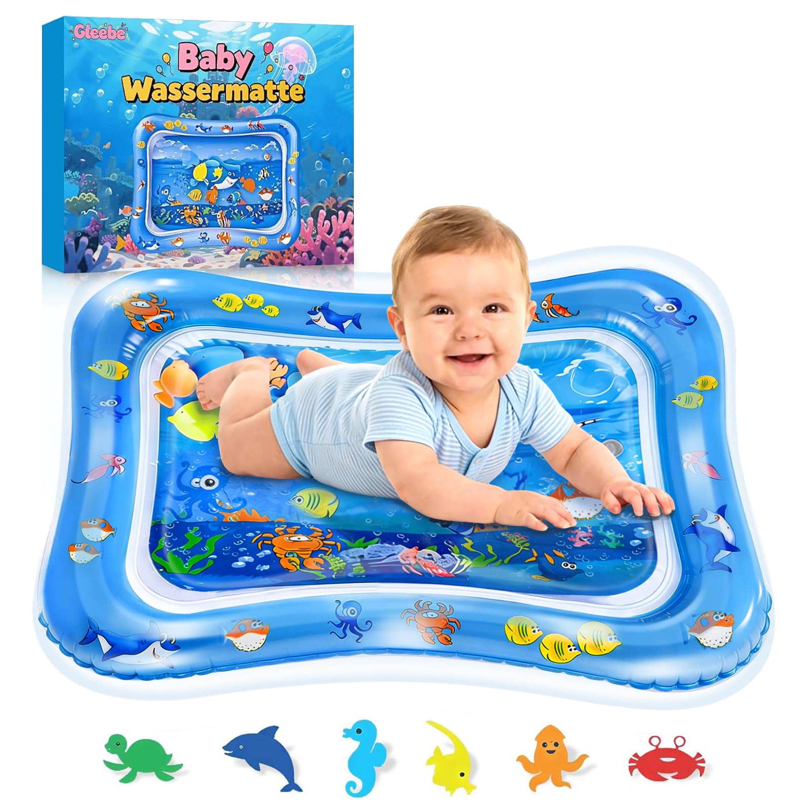 Gleebe Wassermatte Baby Spielzeug 3 6 9 Monate BPA-frei Wasserspielmatte Baby, Spielmatte Baby, Aufblasbare Bauchzeit Matte, Spaßaktivitäten für das Wachstum Ihres Baby Geschenke für Babys