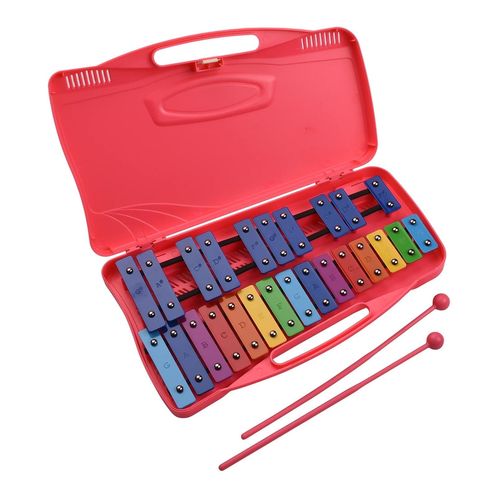 Strumento a percussione xilofono glockenspiel da 25 note con custodia in plastica rosa Kit Glockenspiel Professionale