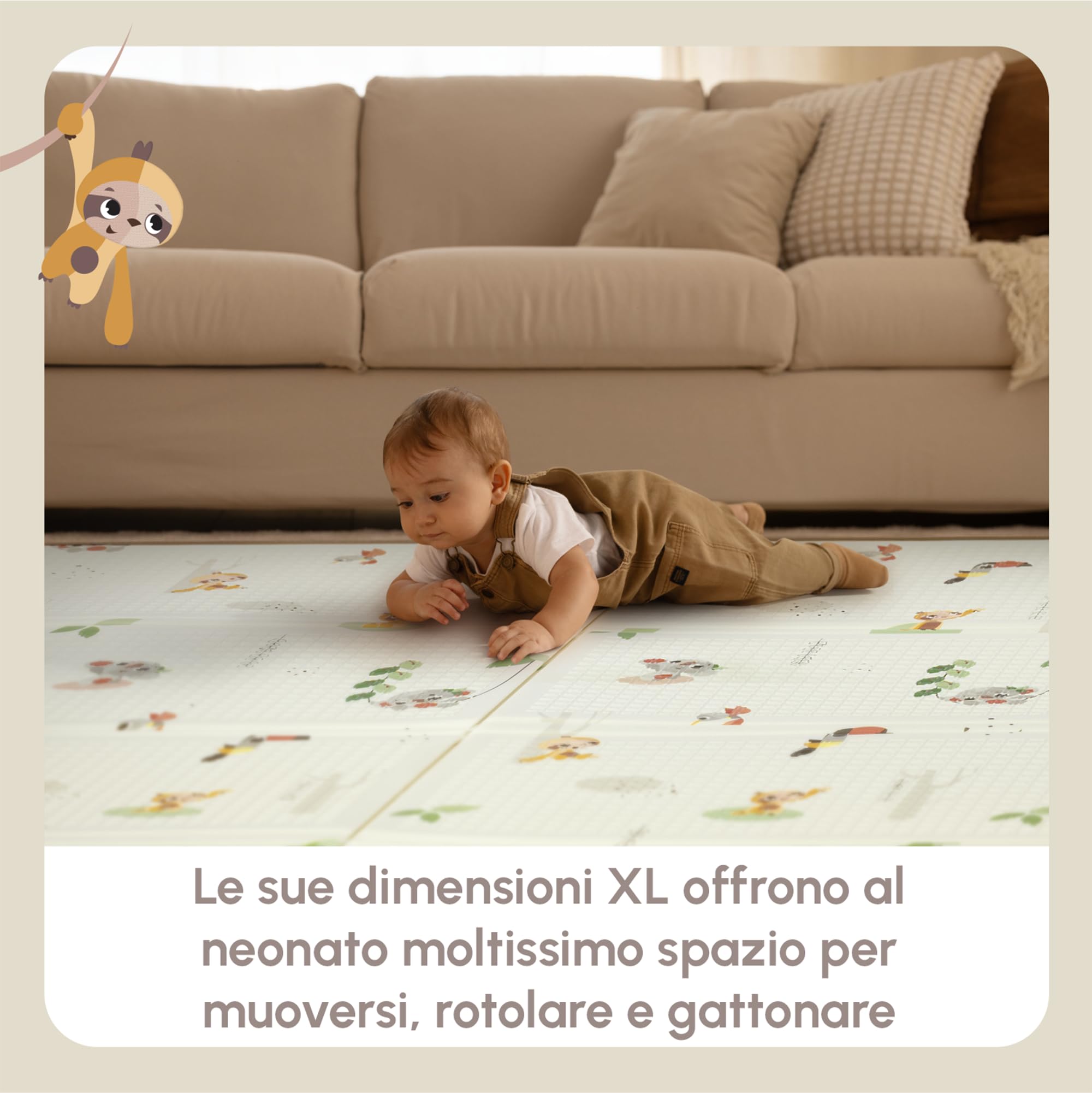 Tiny Love Tappeto Pieghevole Gioco Bambini XL in Schiuma, Tappetino Neonato, 0+ Mesi, Double-face, Leggero e Pieghevole, 150 x 150cm, Morbido e Spesso (1 cm), Impermeabile, Facile da Pulire, Boho Chic