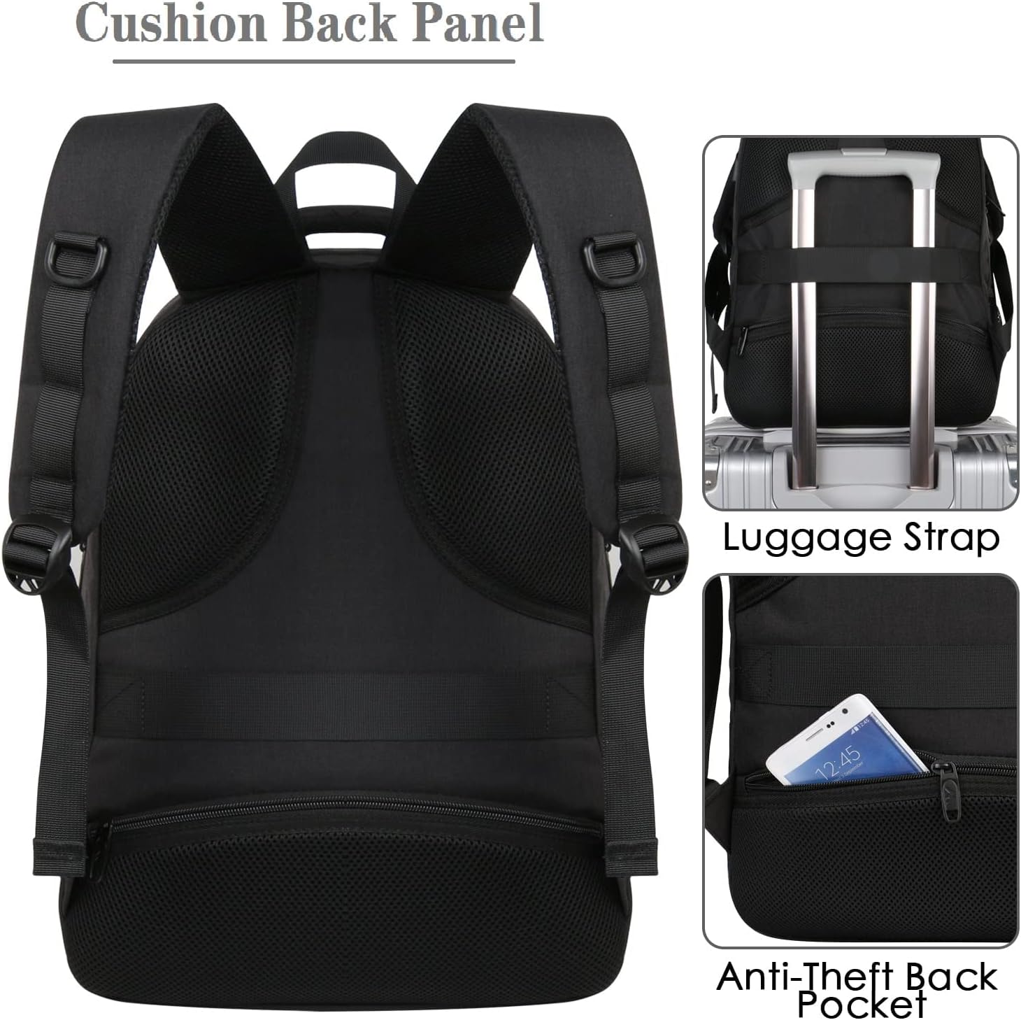 Laptop Backpack for Men, 15.6 Inch Water Resistant Padded Computer Bag with USB Charging Port for Business Travel Work, Durable Anti Theft College School Students Bookbag for Men Women Gifts, Black Photo