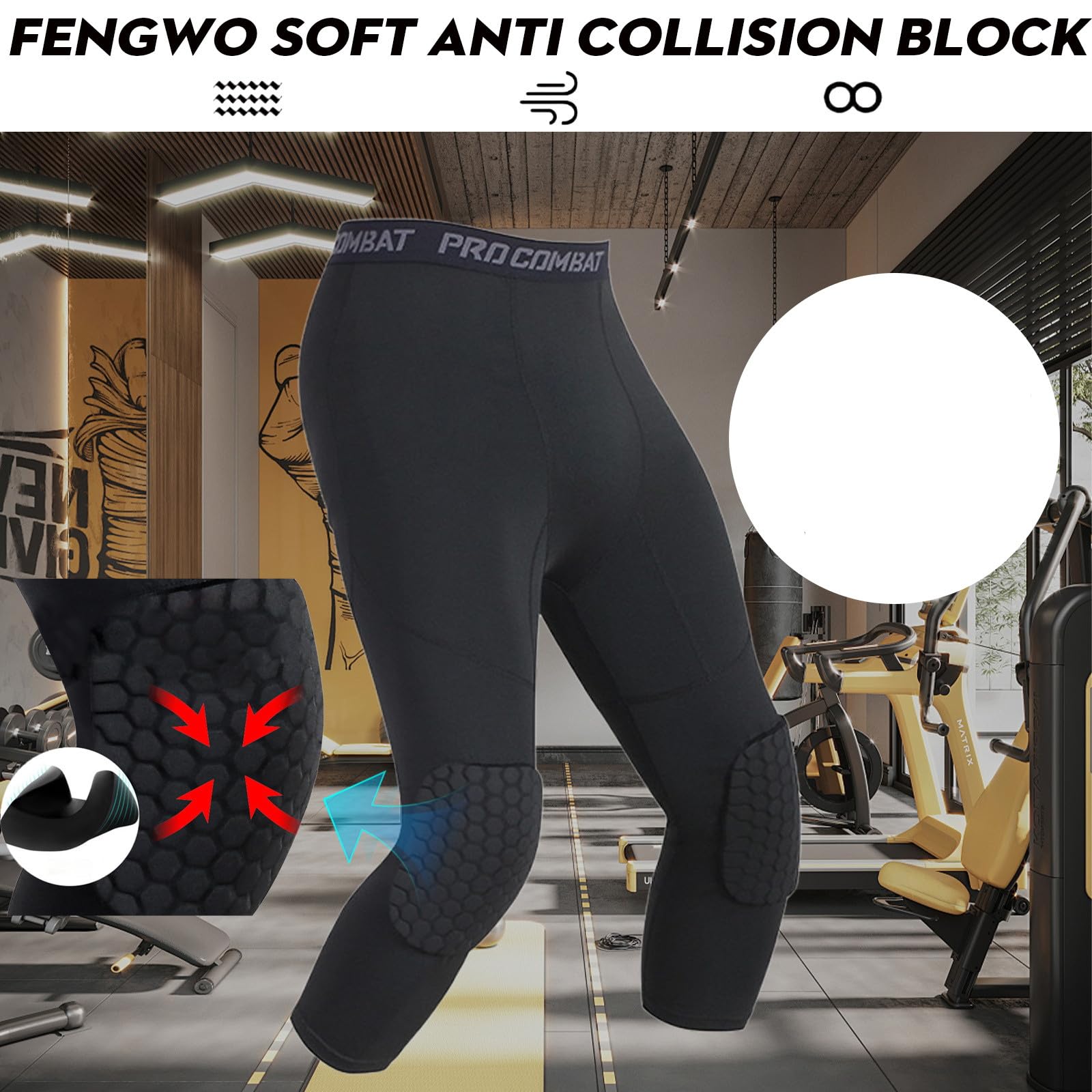 HULG Pantaloni Imbottiti con Ginocchiere Pantaloni A Compressione 3/4 Capri per Basket, Calcio, Baseball, Taglie Giovani E Adult