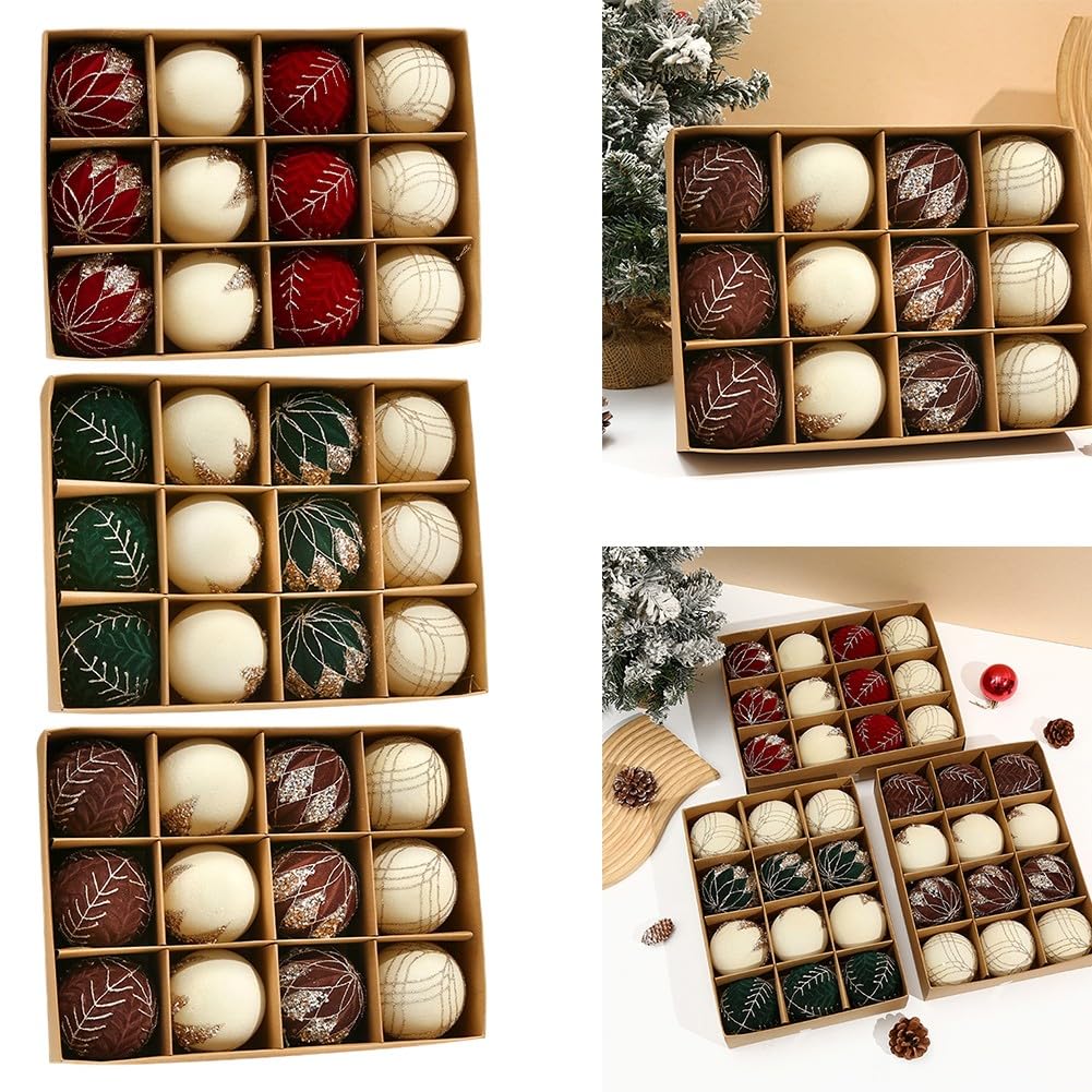 Décorations de sapin de Noël en velours rouge vert avec crochets métal 800 cm lot de 12