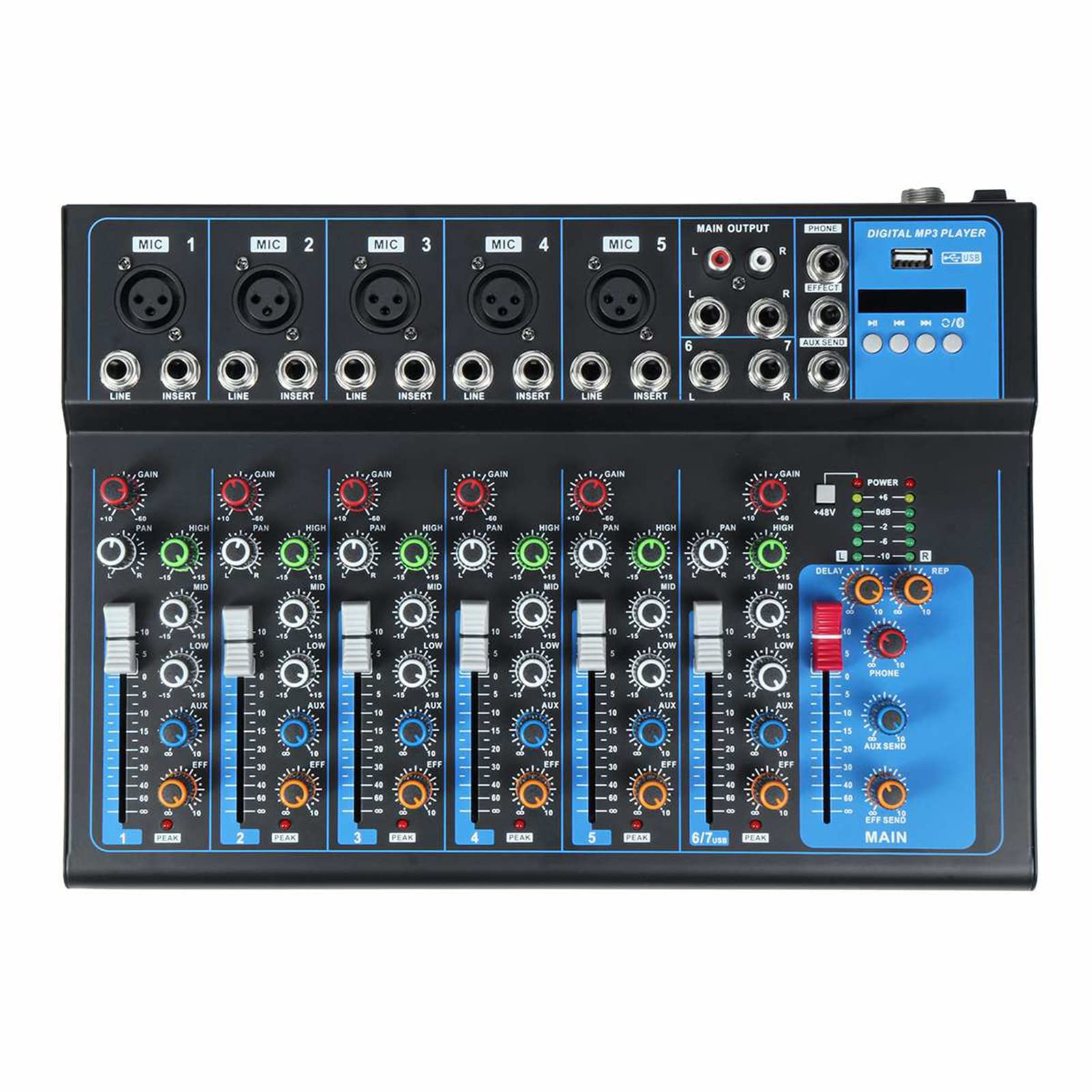 7-kanałowy mikser audio konsola miksująca dźwięk stereo Bluetooth USB nagrywanie komputerowe odtwarzanie zasilanie fantomowe USB cyfrowy mikser audio wzmacniacz dla Party Studio
