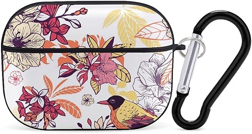 Funda con diseño floral con pájaro para Airpods Pro (21 generación) con llavero, funda protectora completa a prueba de golpes, funda rígida de