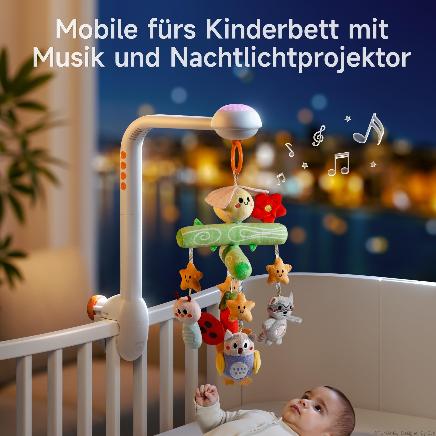 TUMAMA KIDS Baby Mobile Babybett mit Musik und Sternenlicht-Projektor, Spieluhr Baby Spielzeug 0 3 6 9 Monate, Fernbedienung Mobile Babybett Sensorisches Spielzeug für Neugeborene