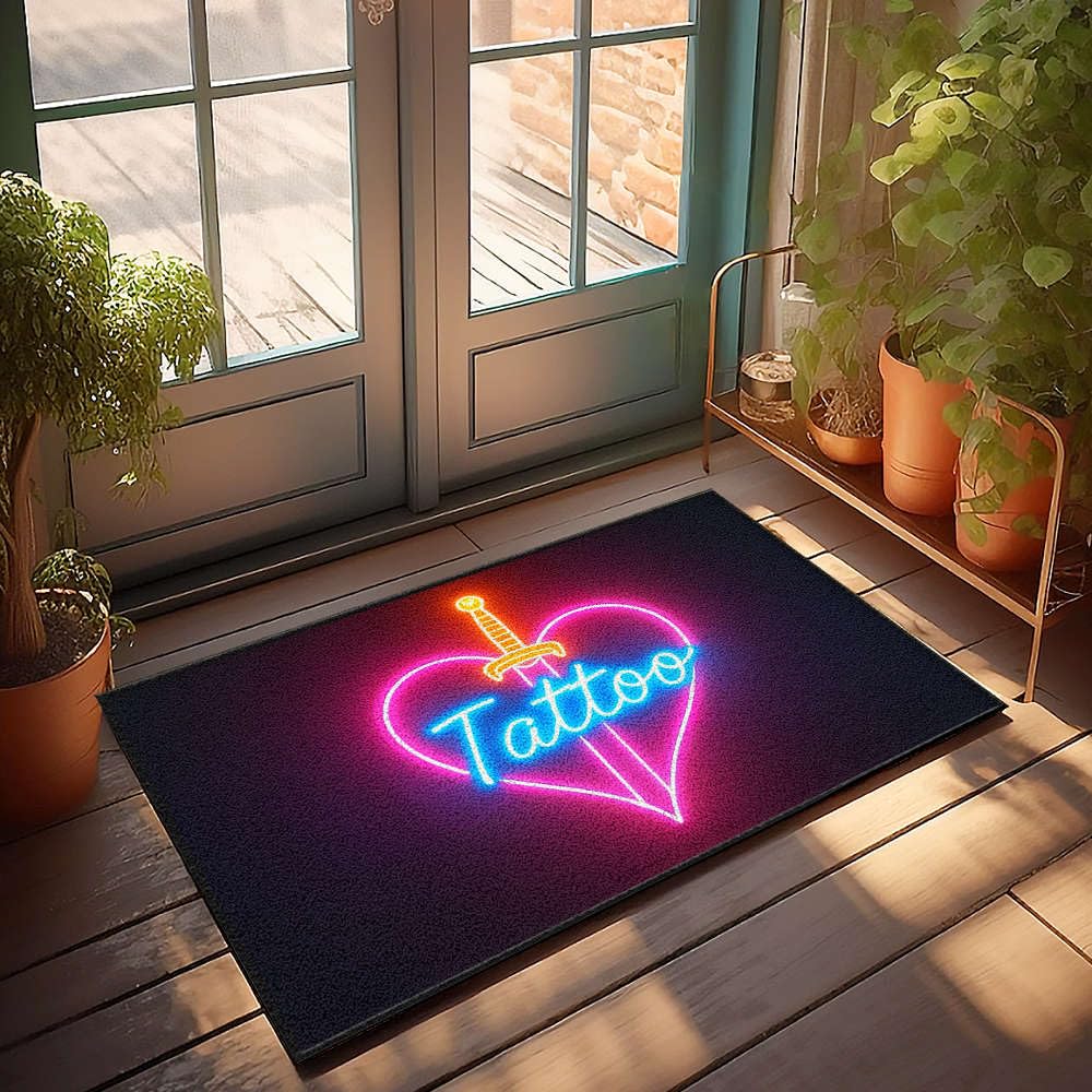 Tapis de bienvenue amusant motif néon cœur idée cadeau crémaillère