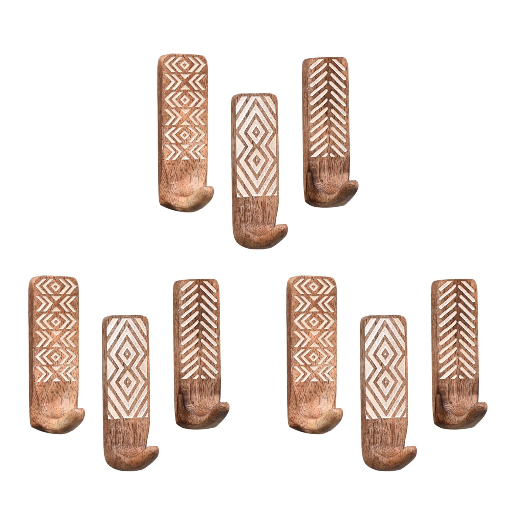 Hndhbfgrt As Shown 9 Pack Non-Destructive Wood Wall Hooks - Adhesive Wall Hooks - Boho Decorative Wall Hooks