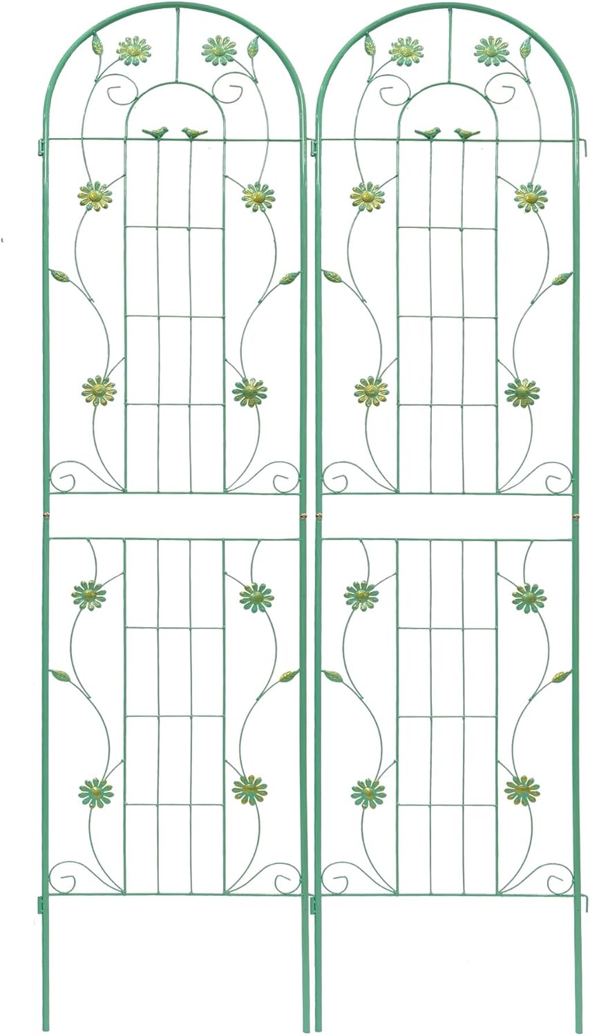 Garden Trellises for Climbing Plants, 2 Pack Metal Plant Trellises, 7.2Ft Iron Plants Support, 86.6" x 40", Green 86.6" x 40" Green