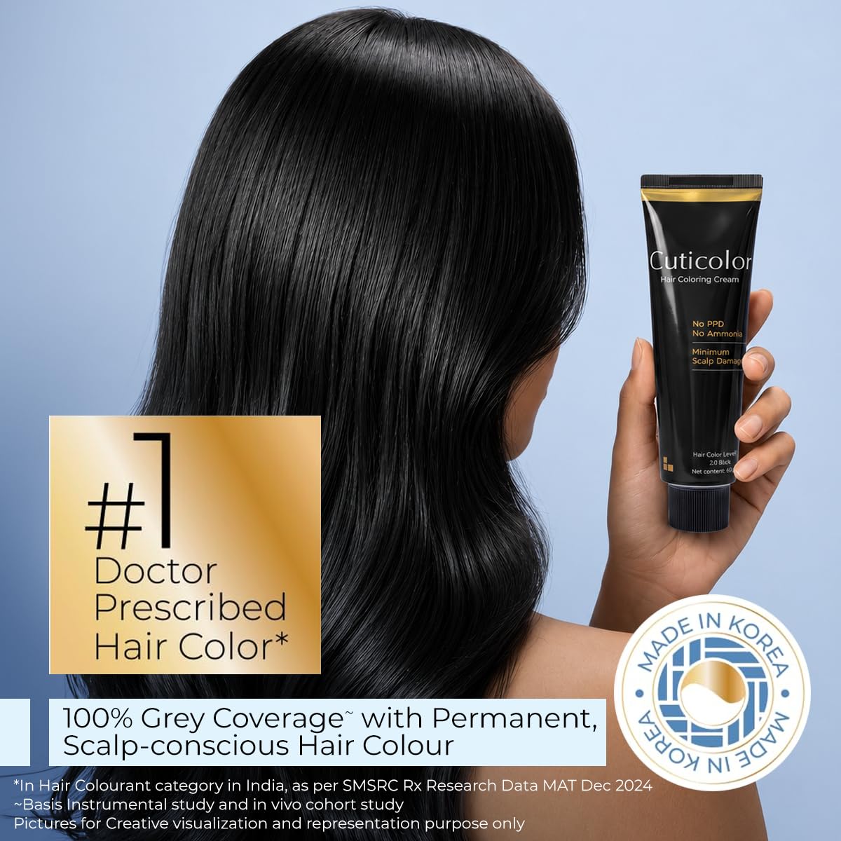 Cuticolor Permanent Hair Color Cream|Dr prescribed|Suitable for Sensitive Skin|Eco Mechanism for Preserving Scalp Health|No Ammonia|No PPD|Enriched with Portulaca & Boseivela Extracts(Black,Pack of 2)