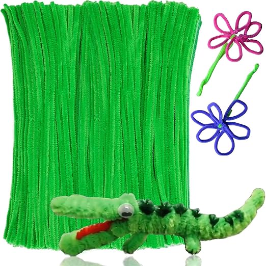 100 Pipe cleaners Green, Green Pipe Cleaners for Craft 30cm x 6mm