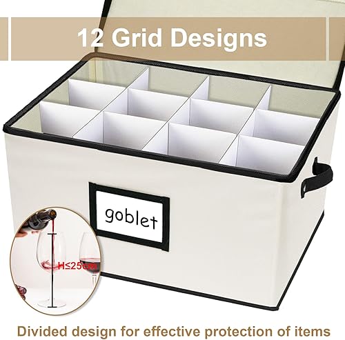 Miniatura 3 de Estuches de almacenamiento con divisores, caja de almacenamiento de copas de vino, almacenamiento de cristal apilable de carcasa dura, capacidad