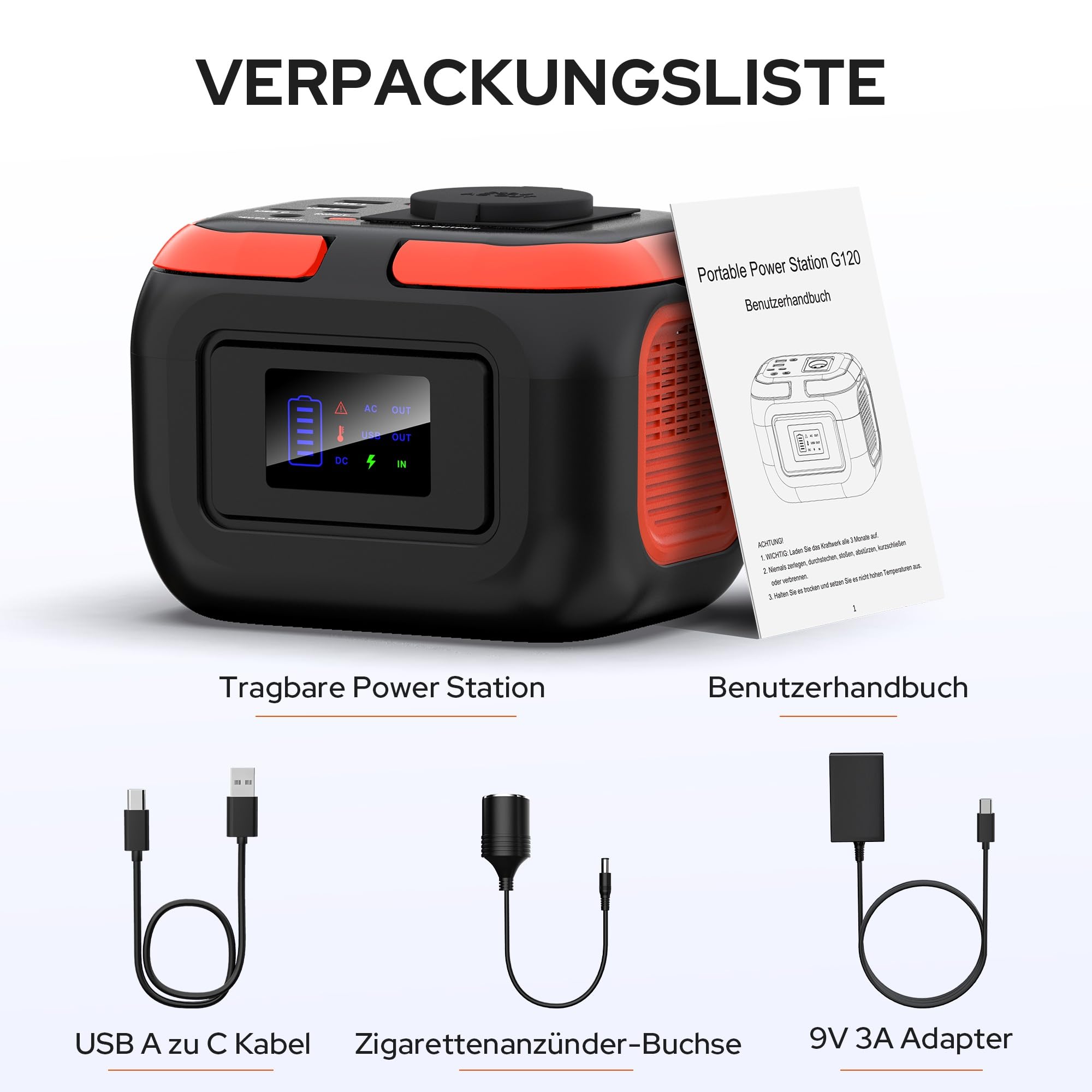 SinKeu Tragbares Powerstation 97Wh, 26400mAh Mini Generator mit 120W 230V AC Steckdose, 12V DC, USB Ports für Handy Laptop, Mobiler Stromversorgung Akku für Camping Reise Notfall(ohne Solarpanel)