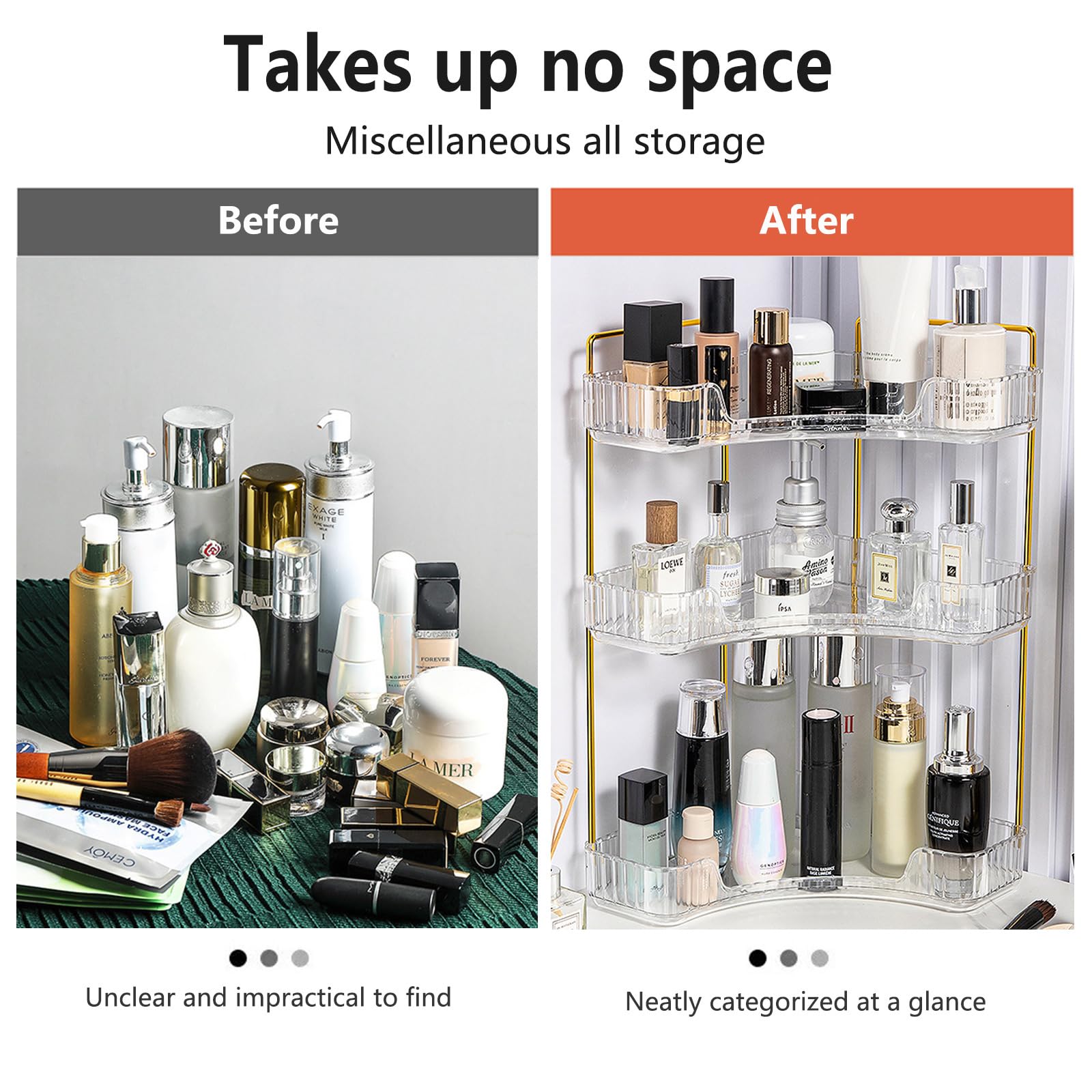 Rangement Maquillage Rotatif Et Compartiments 2 En 1, Pot A Pinceaux Maquillage, 360 Degrés Organisateur Maquillage Pour Chambre, Salle De Bain, Rangement Coiffeuse, Rangement Parfum