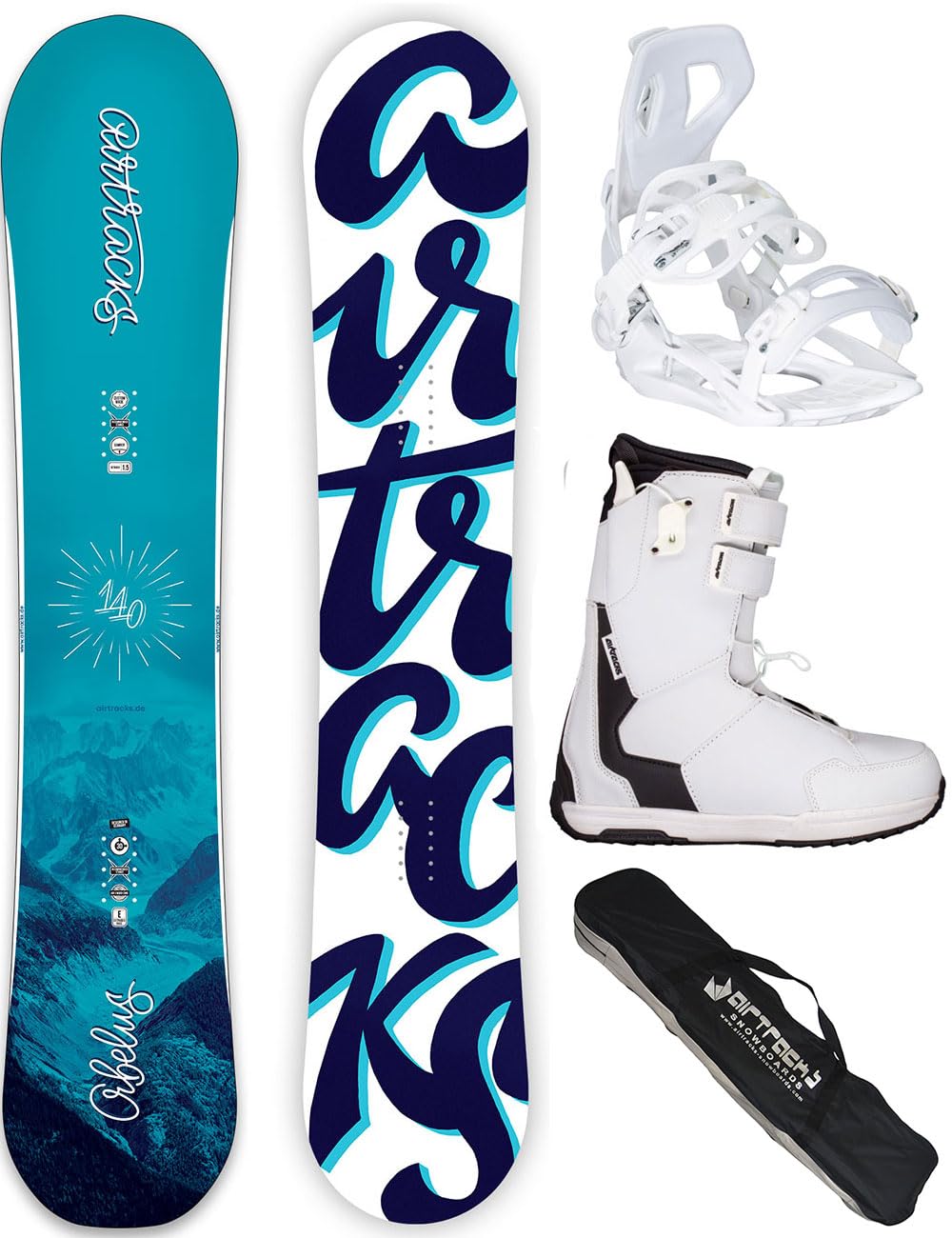 Airtracks Damen Snowboard-Set Orbelus Lady Camber + Bindung Master W Fastec + Boots + Sb Bag 140 145 150 155 cm