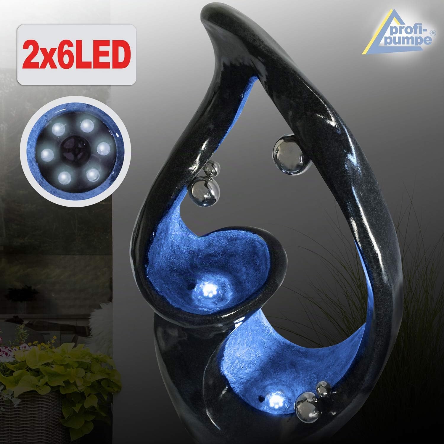 Gartenbrunnen Brunnen Zierbrunnen Zimmerbrunnen Springbrunnen Brunnen mit LED-Licht 230V Wasserfall Wasserspiel für Garten, Gartenteich, Terrasse, Balkon (Kugel-Fantasie mit LED-Licht-230V)