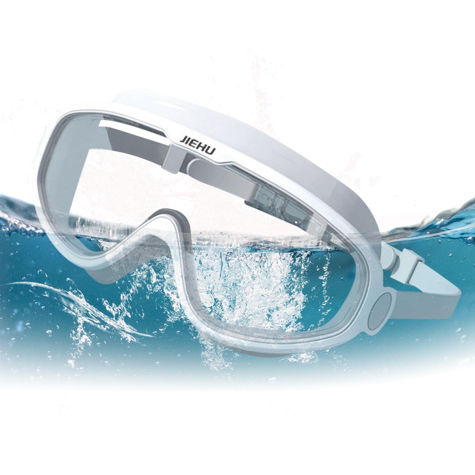 Woteg Men's 8228 Transparent White Swim Goggles,Anti-Uv Big Frame Adult Swim Goggles | Comfortable Swimming Goggles With Anti-Fog Anti-Uv For And Wo