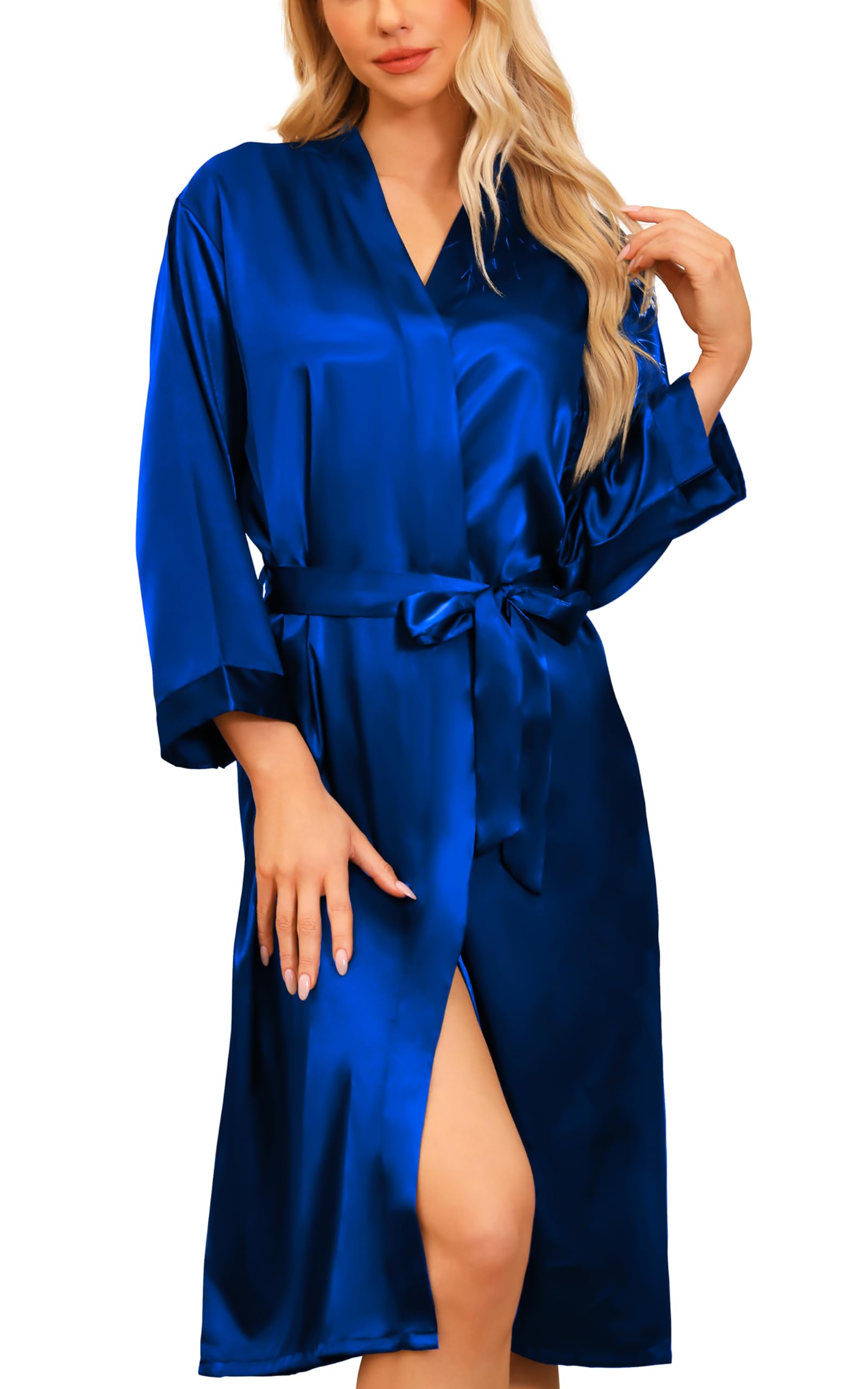 Sopesil Batas de Satín para Mujeres Kimono Bata de Novia Largo Boda Ligeros Batas Matutinas Suave Fiesta para Dormir Cuello en V