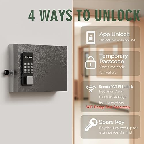 Miniatura 4 de WeHere Caja de bloqueo de llave para montaje en pared, OTP Share Half-Remote Unlock Lockbox, gabinete de llaves inteligente con 96 etiquetas de