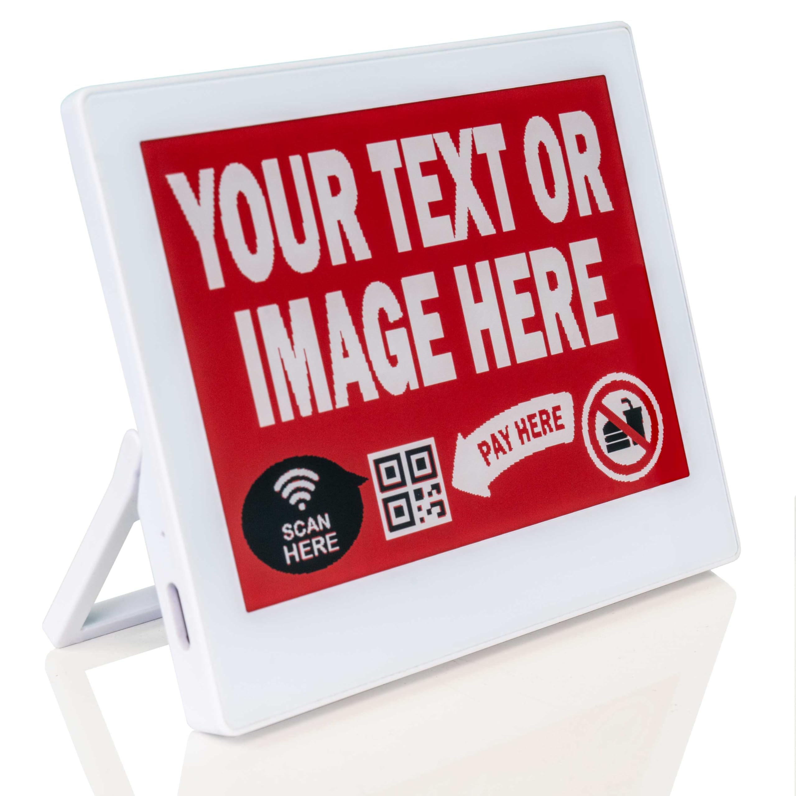 Santek EZ Sign 4.2" Epaper Display (E-paper)| Customizable Tri-Color Screen with Built-In Kickstand | QR Code Sign, Retail & Business | USB Update via Windows App (White, Pack of 1)