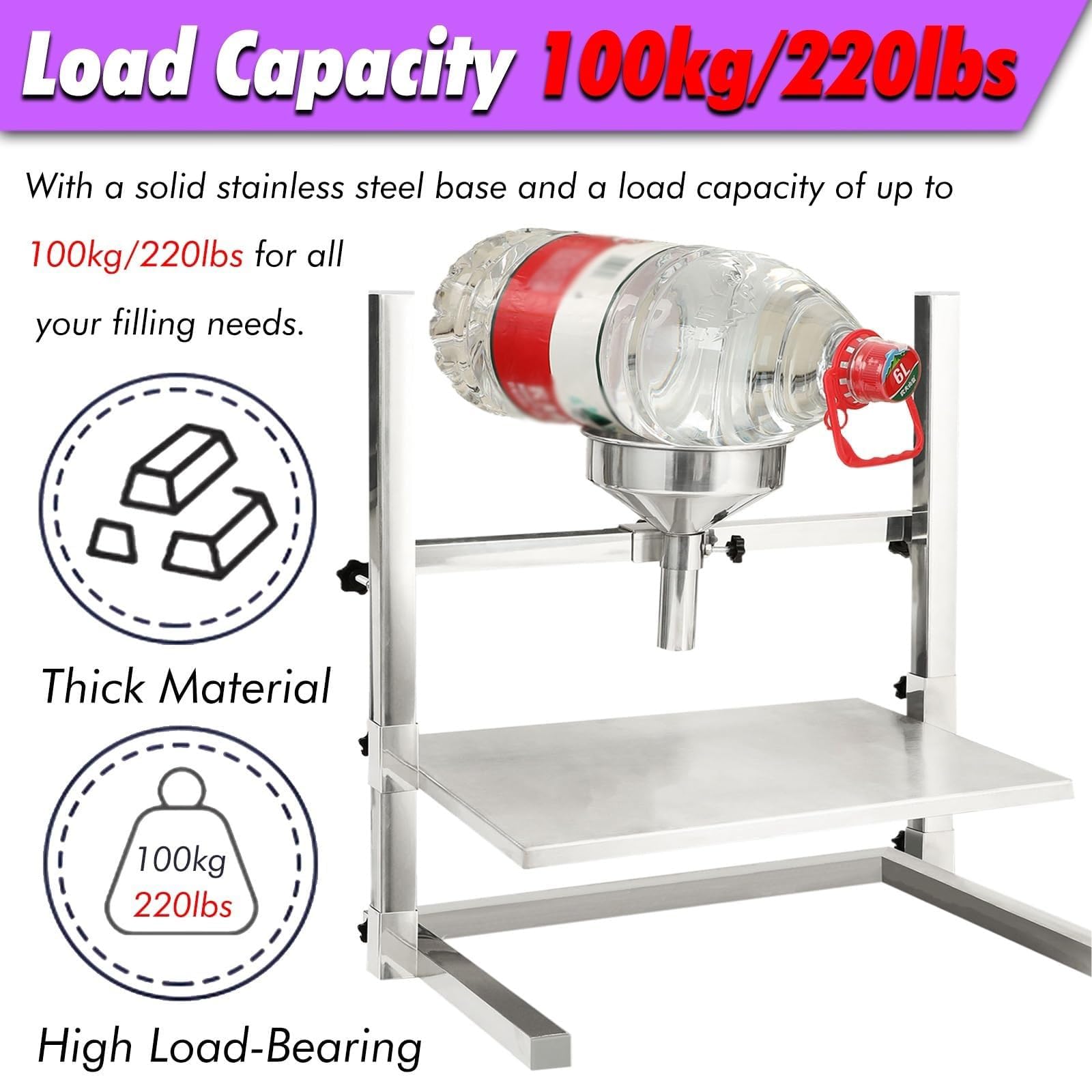 Edelstahl-Fülltrichter mit Stützständer und Hebeplattform | Tragfähigkeit 100kg, Manueller Dosiertrichter, Großdurchmesser-Füllmaschine für Pulver-, Flüssigkeits(5cm)
