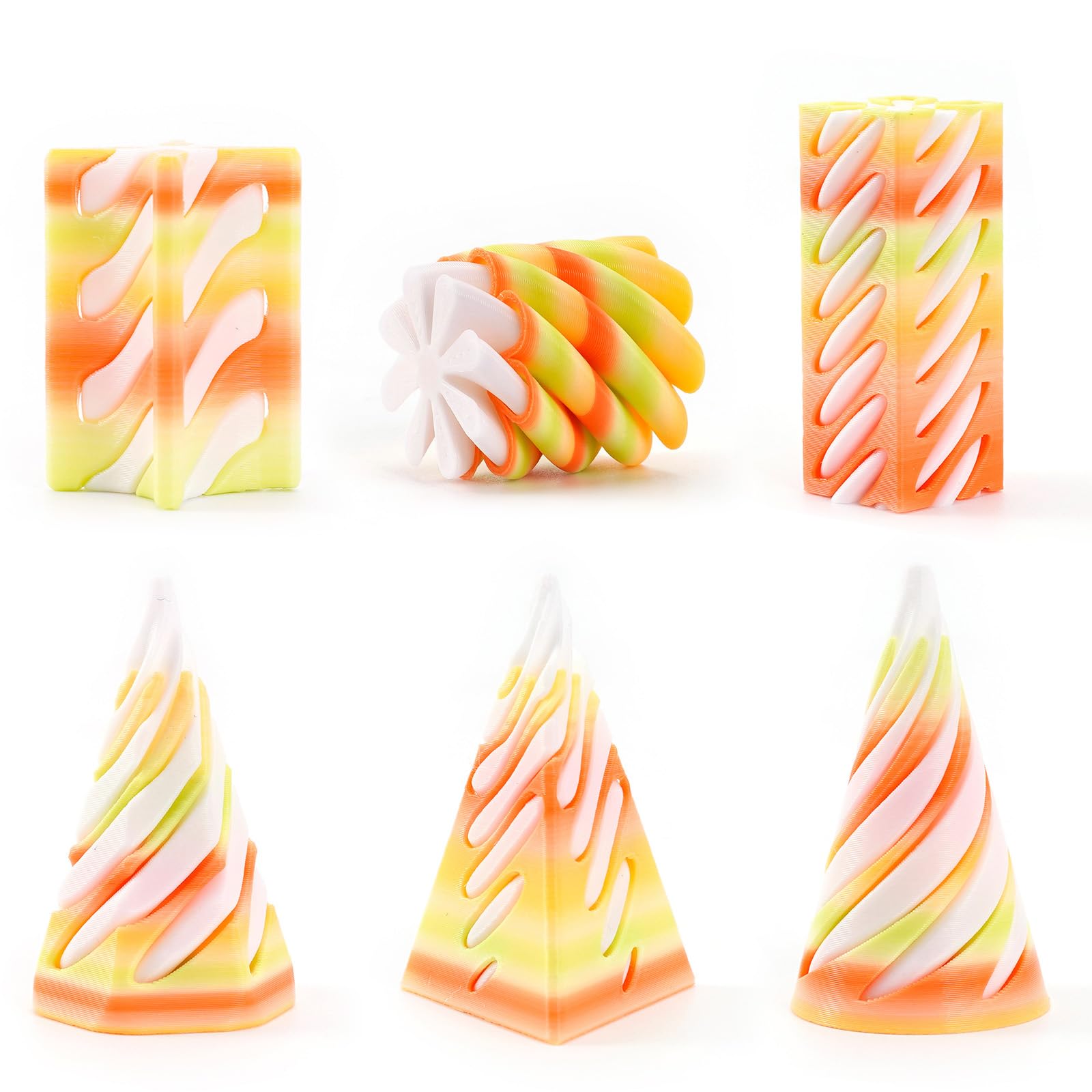6 PCS 3D Printed Spiral Cone Fidget Toy The Impossible Spiral Fidget Toy 3D Printed Decompression Spiral Cone Toys Mini Stress Relief Decorations Toy for Kids Adult Gift (Rainbow C)
