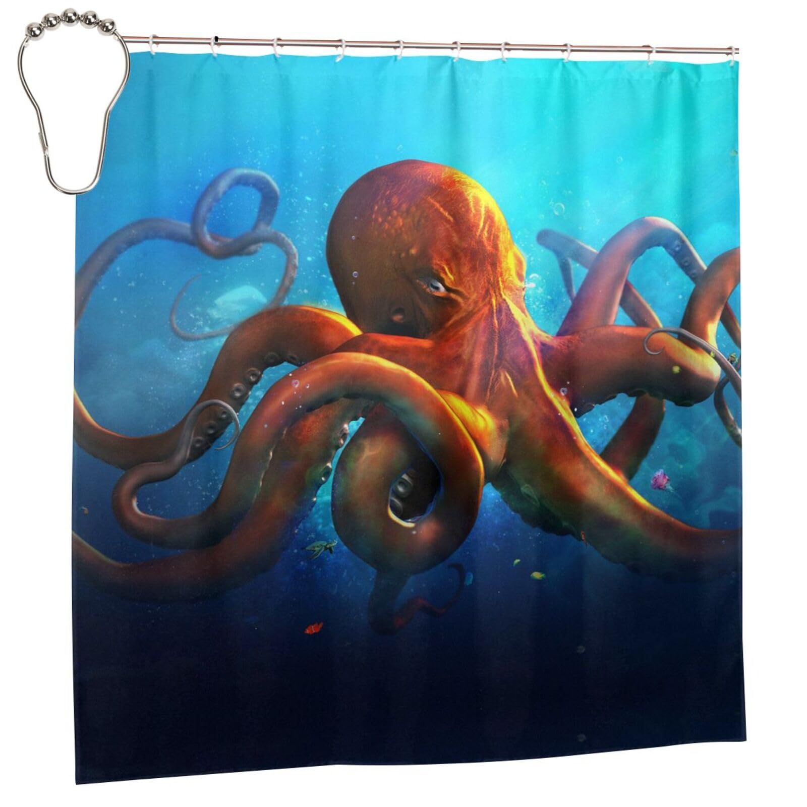 Rideau de douche imperméable à motif pieuvre anti-projection 183 cm