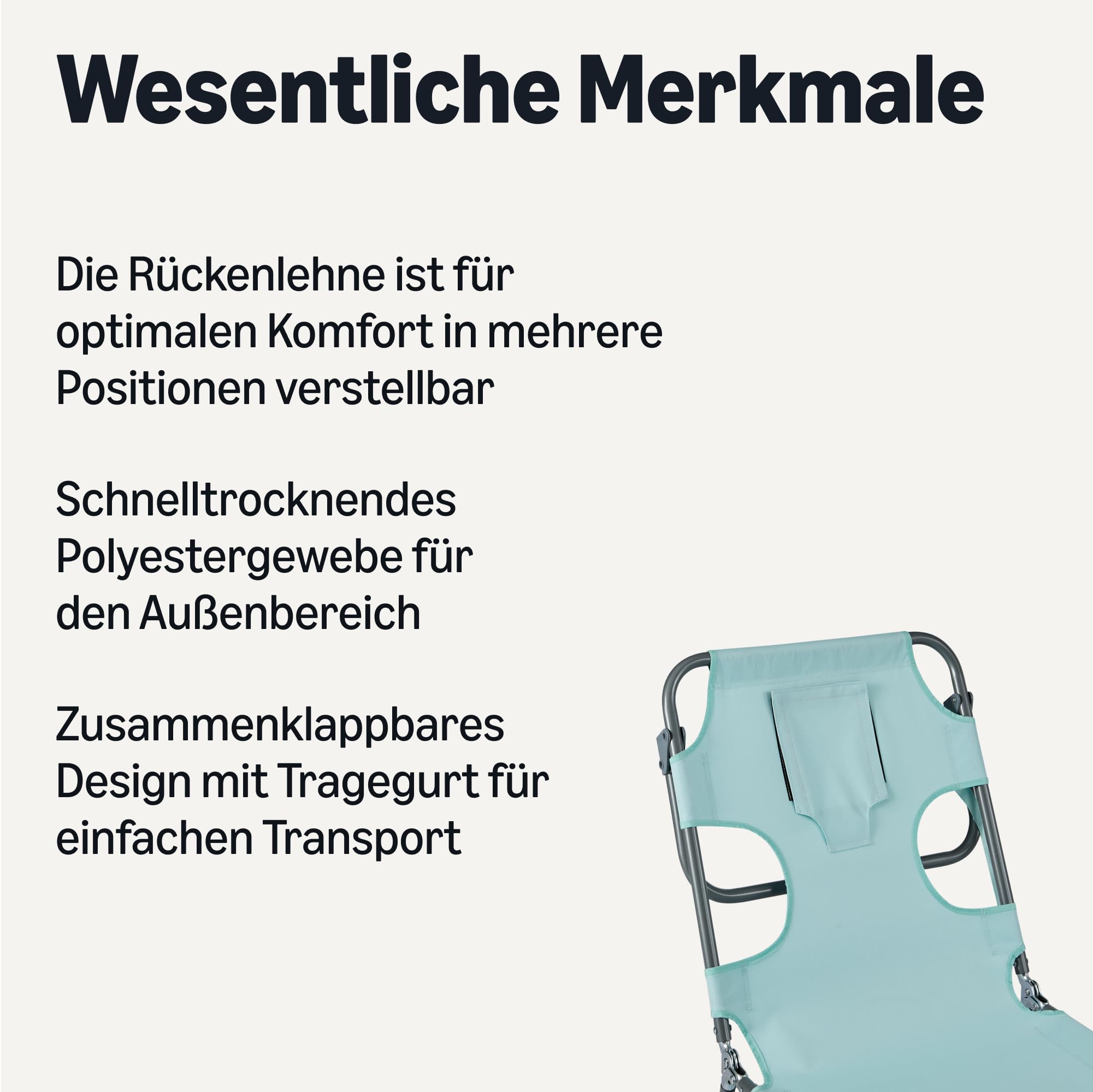Amazon Basics Outdoor-Lounge-Stuhl für Terrasse und Pool, Klappbare Sonnenliege mit Mehrwinkliger Rückenlehne, Tragegurt, Blau