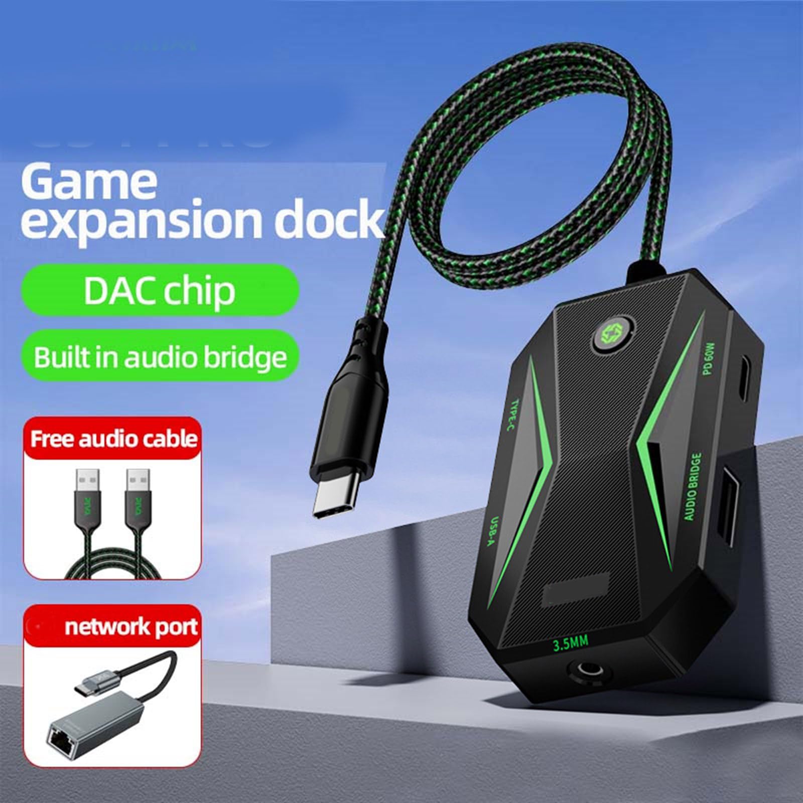 Estación de acoplamiento de 5 Gbps para adaptador de auriculares GS4 con carga de 5 Gbps, adaptador auditivo tipo C de 3.5 mm para Game Pad