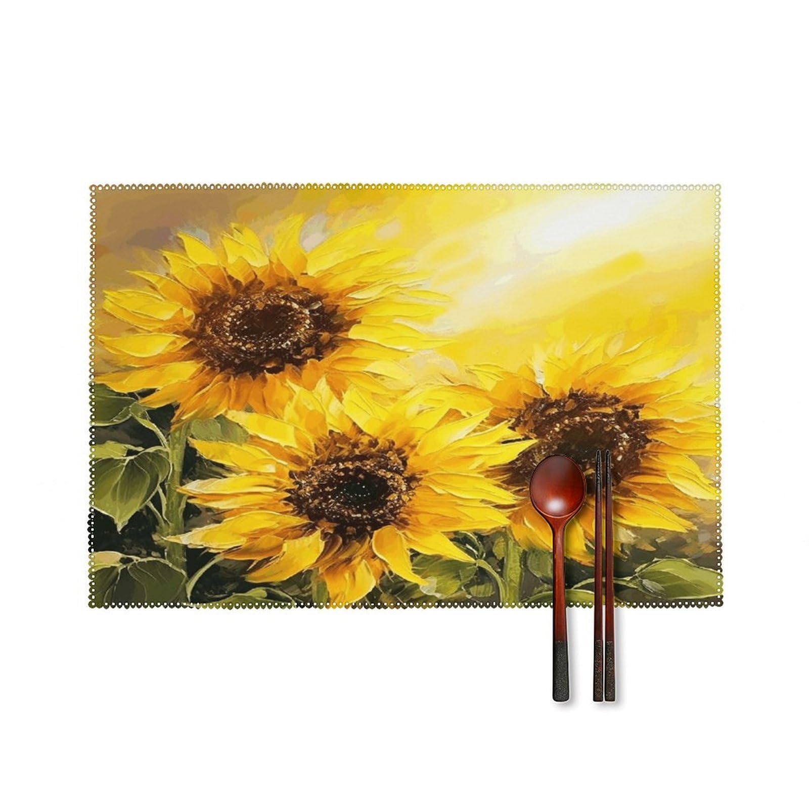 Yellow Sunflowers Placemats Set of 4 Heat Resistant Non-Slip Place Mats for Dining Table Washable Placemat Wipeable Dining Table Mat Canvas Place Mats Dining Table Decor