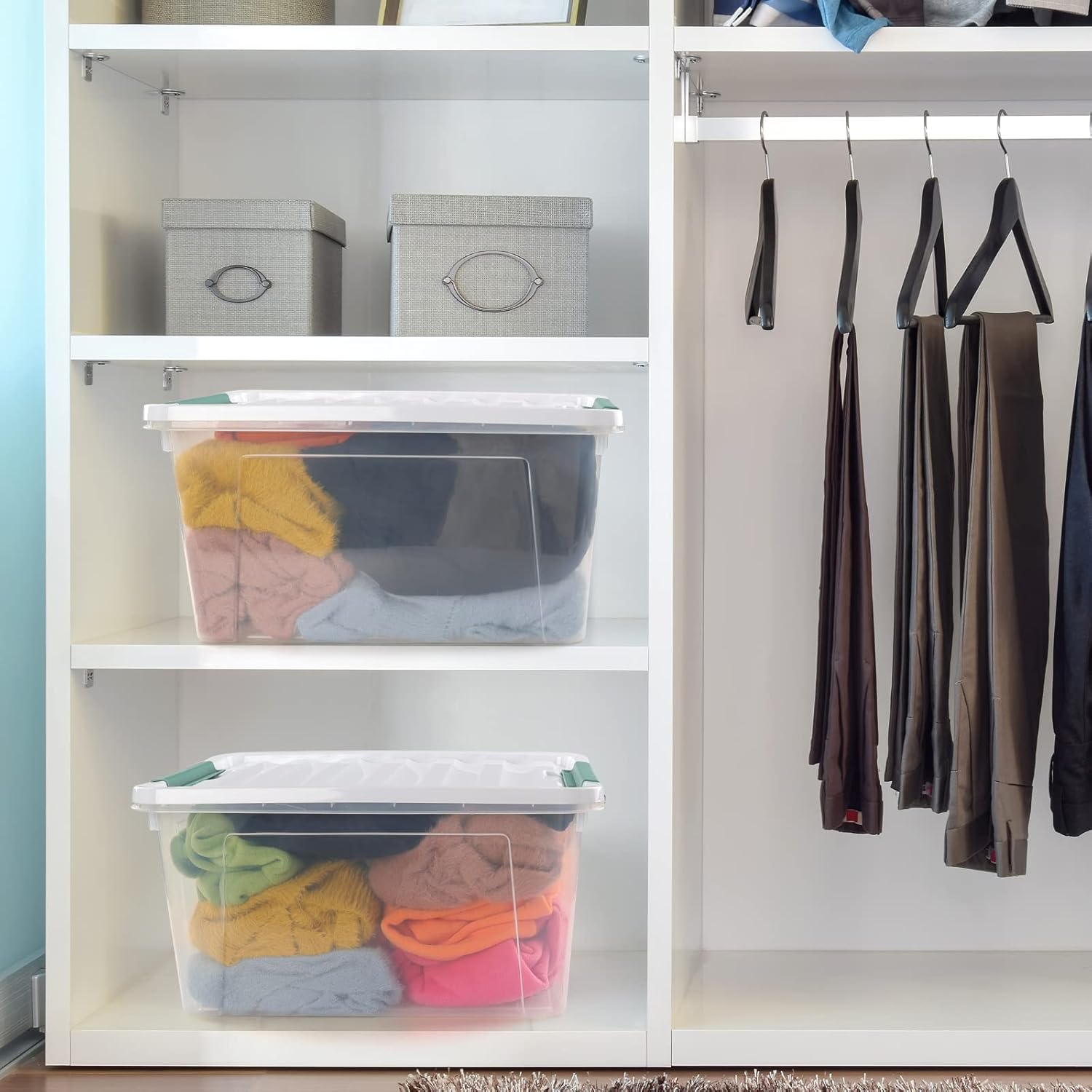 6-Pack Clear Plastic Storage Boxes, 35 L Plastic Storage Bins with Lids