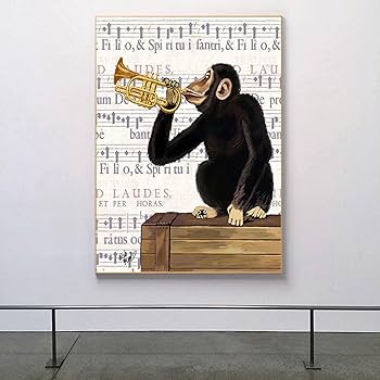 Amazon.co.jp: トランペットと面白い猿現代ポスターキャンバス