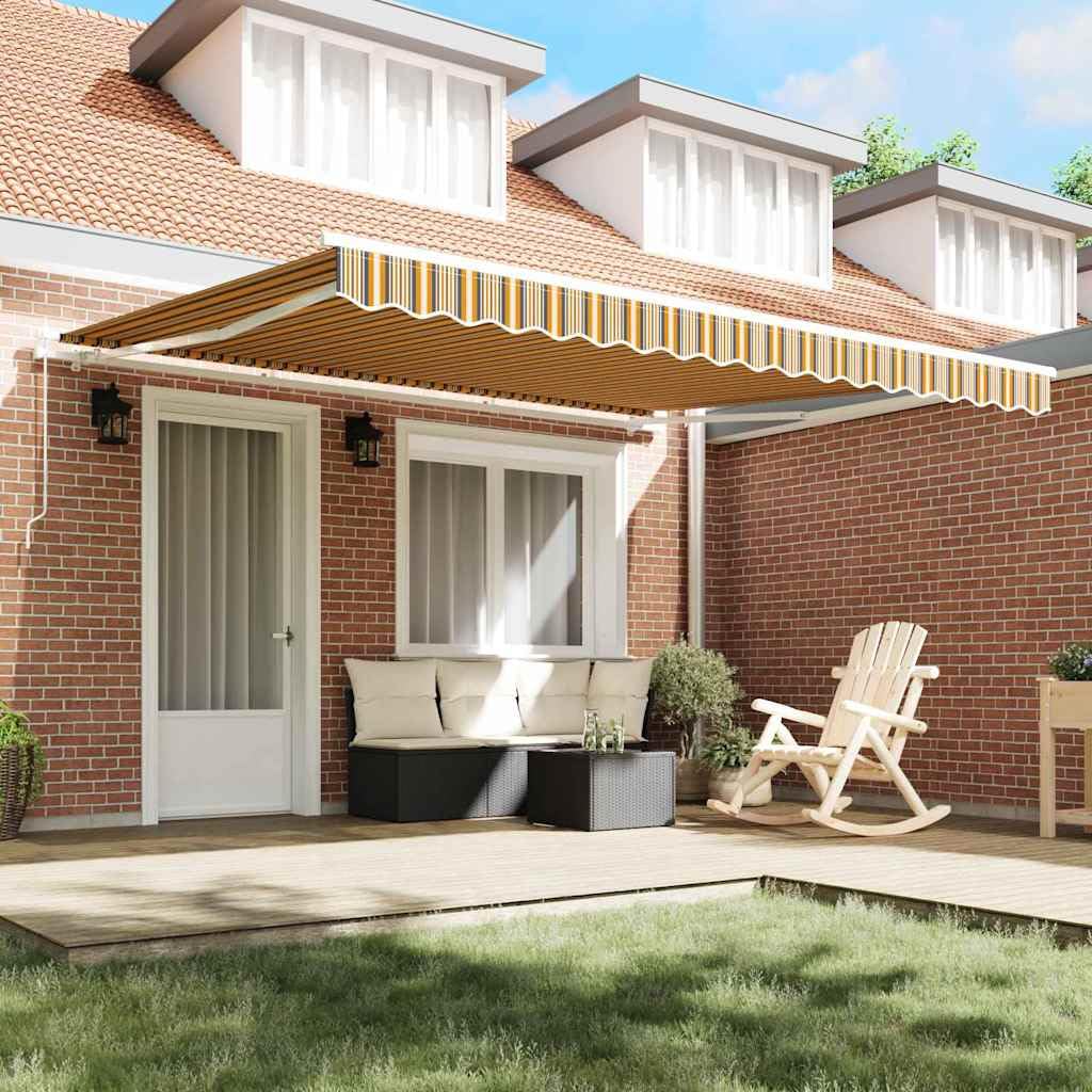 Tenda da sole estensibile, multicolore, 400 x 350 cm, in poliestere e alluminio, resistente alle intemperie e ai raggi UV, con manovella per balcone, terrazza, giardino