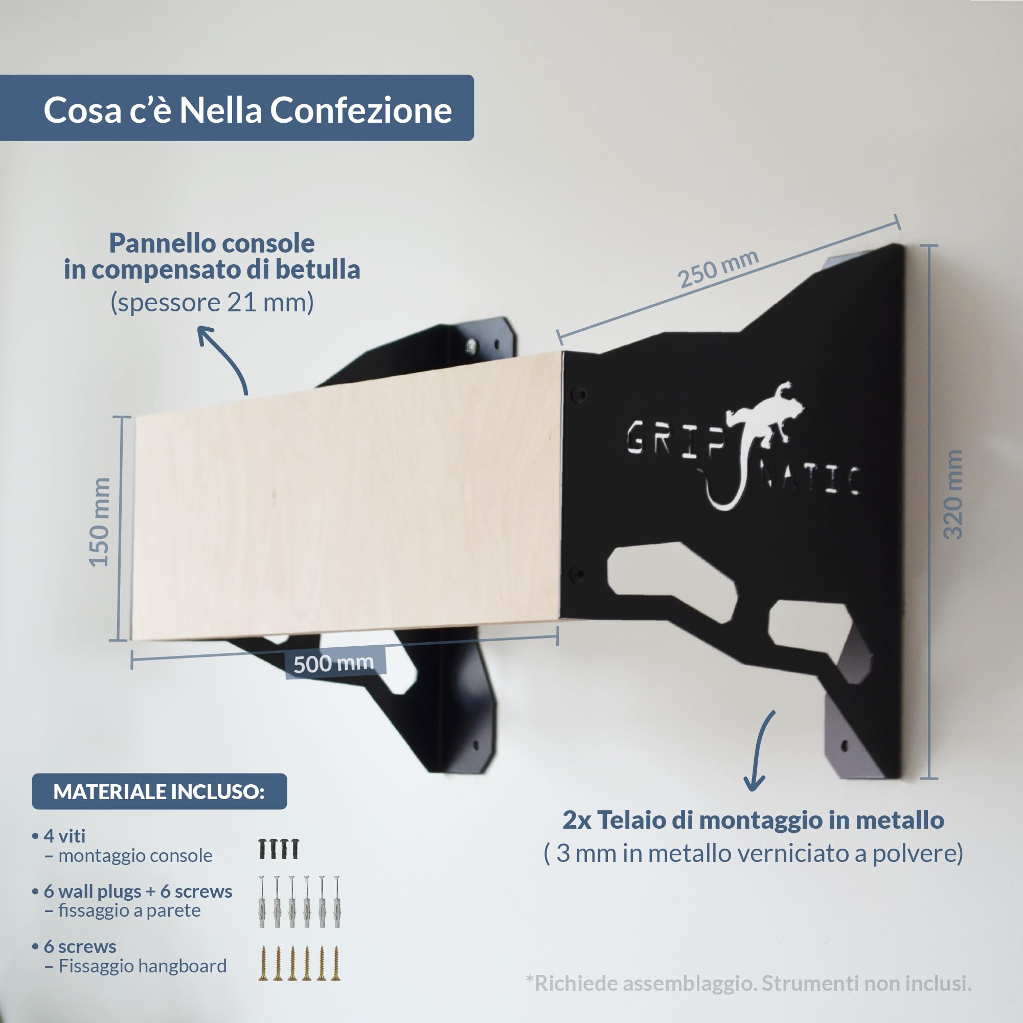 Supporto da Parete per hangboard – Staffa a Muro per Tavole da Arrampicata – Compatibile con Fingerboard Standard – capacità di carico 120 kg