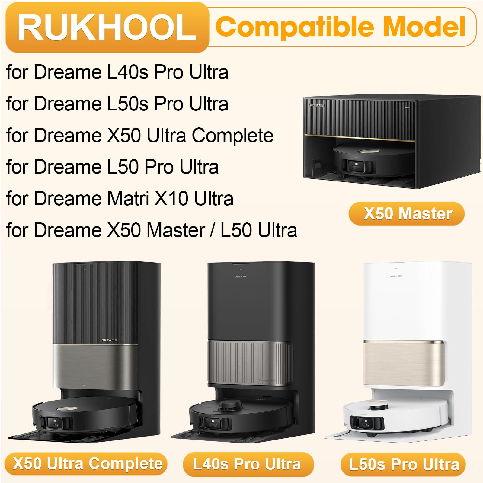 L50s L40s Pro Ultra akcesoria do Dreame X50 Ultra / L40s Pro Ultra / L50s Pro Ultra części zamienne MatriX10 Ultra / V50 Ultra zestaw akcesoriów, 2 szczotki główne, 4 worki na kurz, 4 filtry, 4