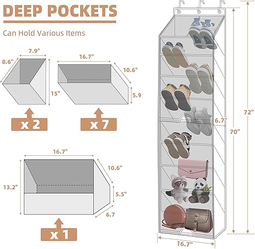 Miniatura 2 de STORAGE MANIAC Organizador de zapatos para colgar sobre la puerta con cortina, resistente al polvo, organizador de zapatos grande y profundo para