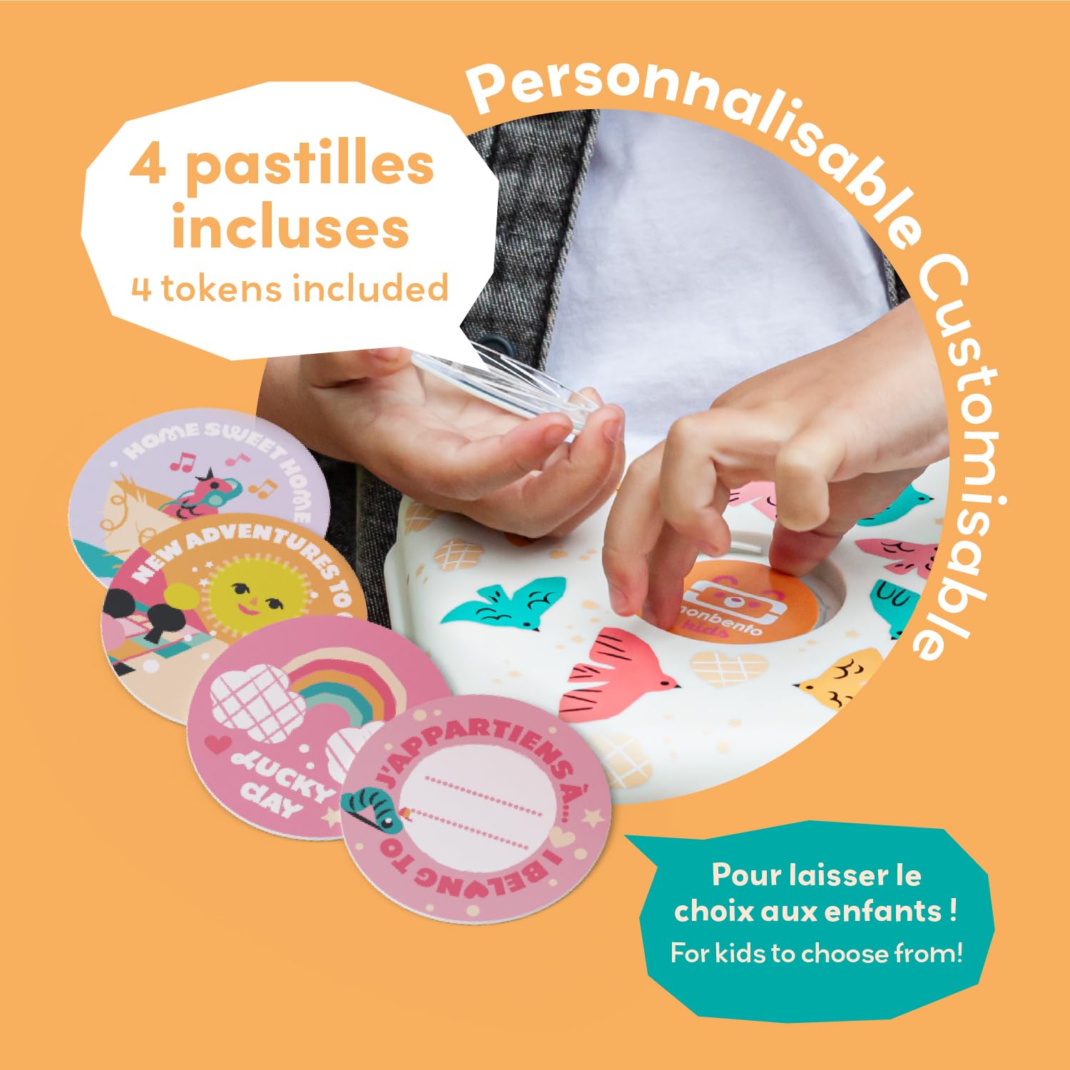 monbento - Porta Sandwich Bambini Snacky rosa Birds - Porta Pranzo Bambini per Panino Integrale - Posate Incluse - Porta Merenda Personalizzabile - Ideale per Scuola/Picnic - Senza BPA - Uccelli
