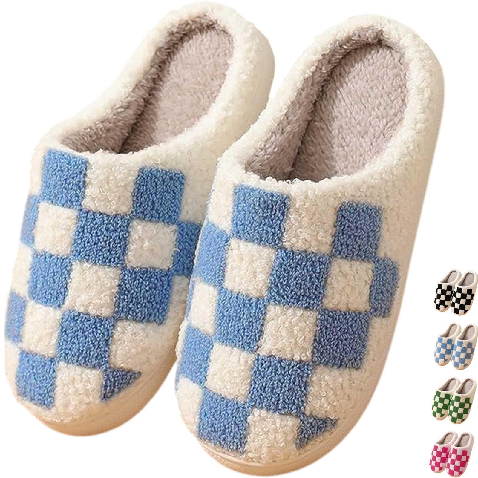 HIPINISS Checkered Slippers - Men & Women's Funny, Fluffy House & Outdoor Shoes - Memory Foam, Warm, Plush Bedroom Slippers for Winter