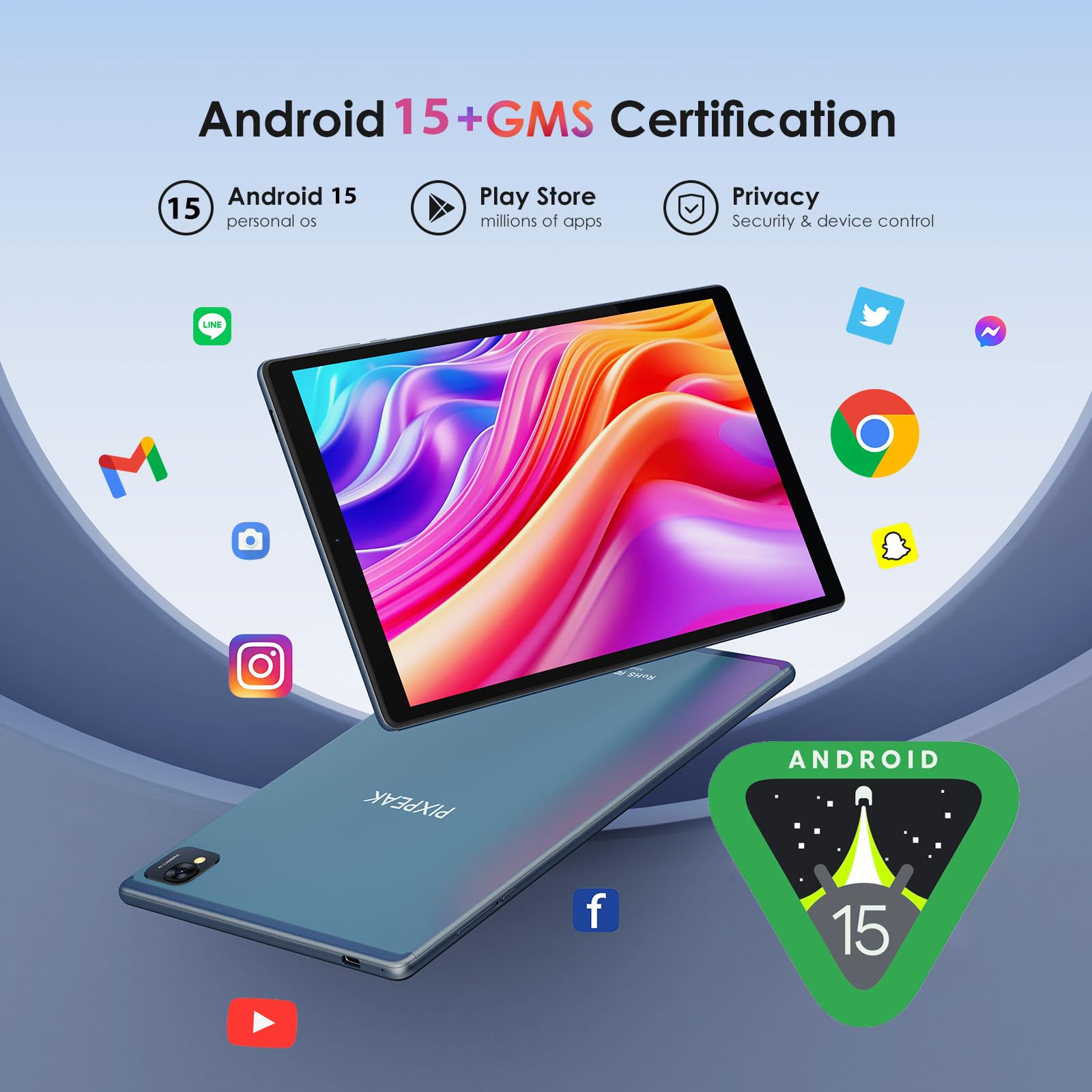 PIXPEAK Tablet 10 pollici 4G lte e 5G WiFi, Android 14.0 Octa-Core 2.0GHz, 36GB RAM, 128GB ROM (1TB Espandibile), INCELL 1920 * 1200, 13MP+8MP, Tablet in offerta con Tastiera etc, GPS/Bluetooth, blu