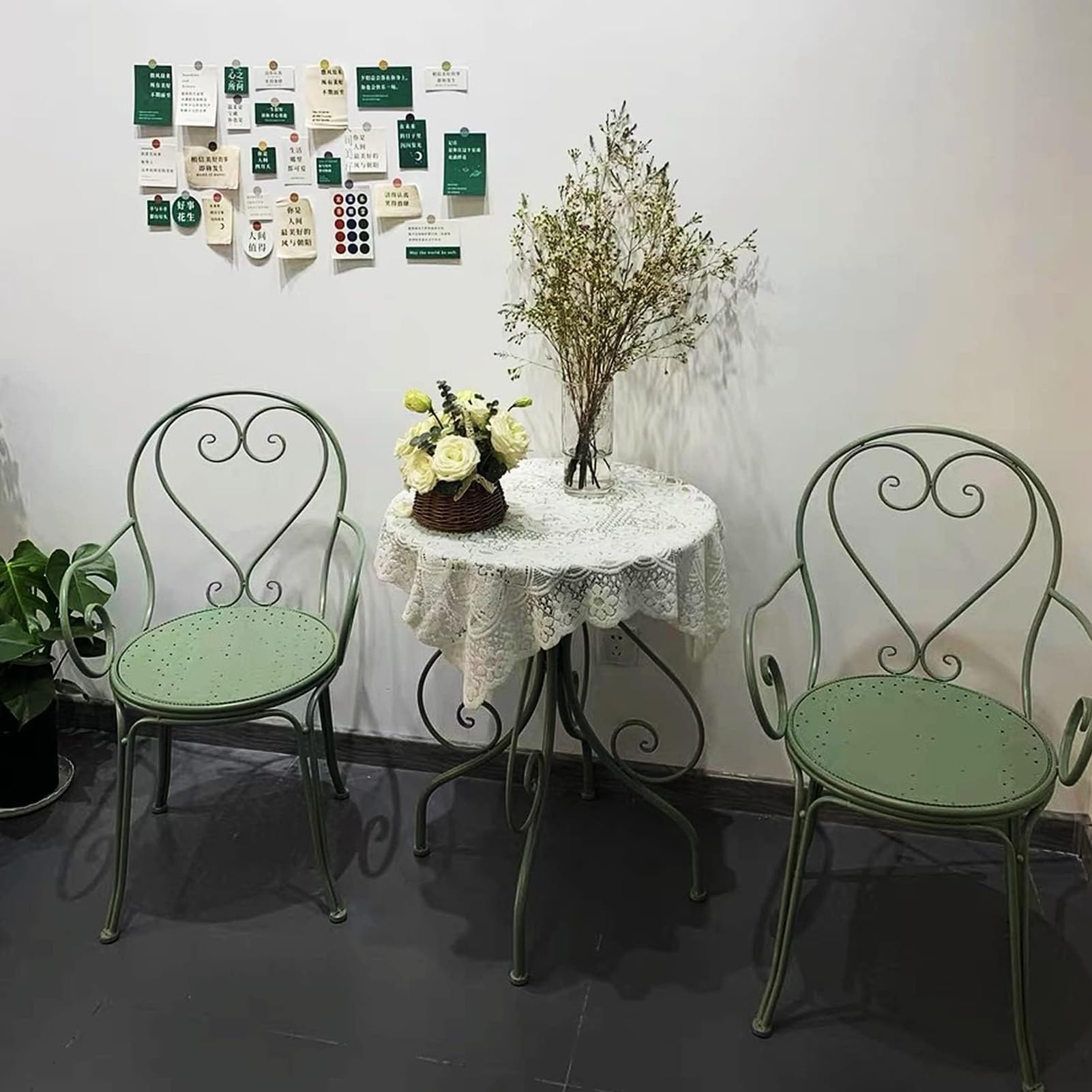 Set da bistrot da esterno in metallo, 3 pezzi, mobili da giardino in ferro per patio, balcone e portico anteriore, tavolo e sedie blu compatto per piccoli spazi, perfetto per pranzare e rilassarsi