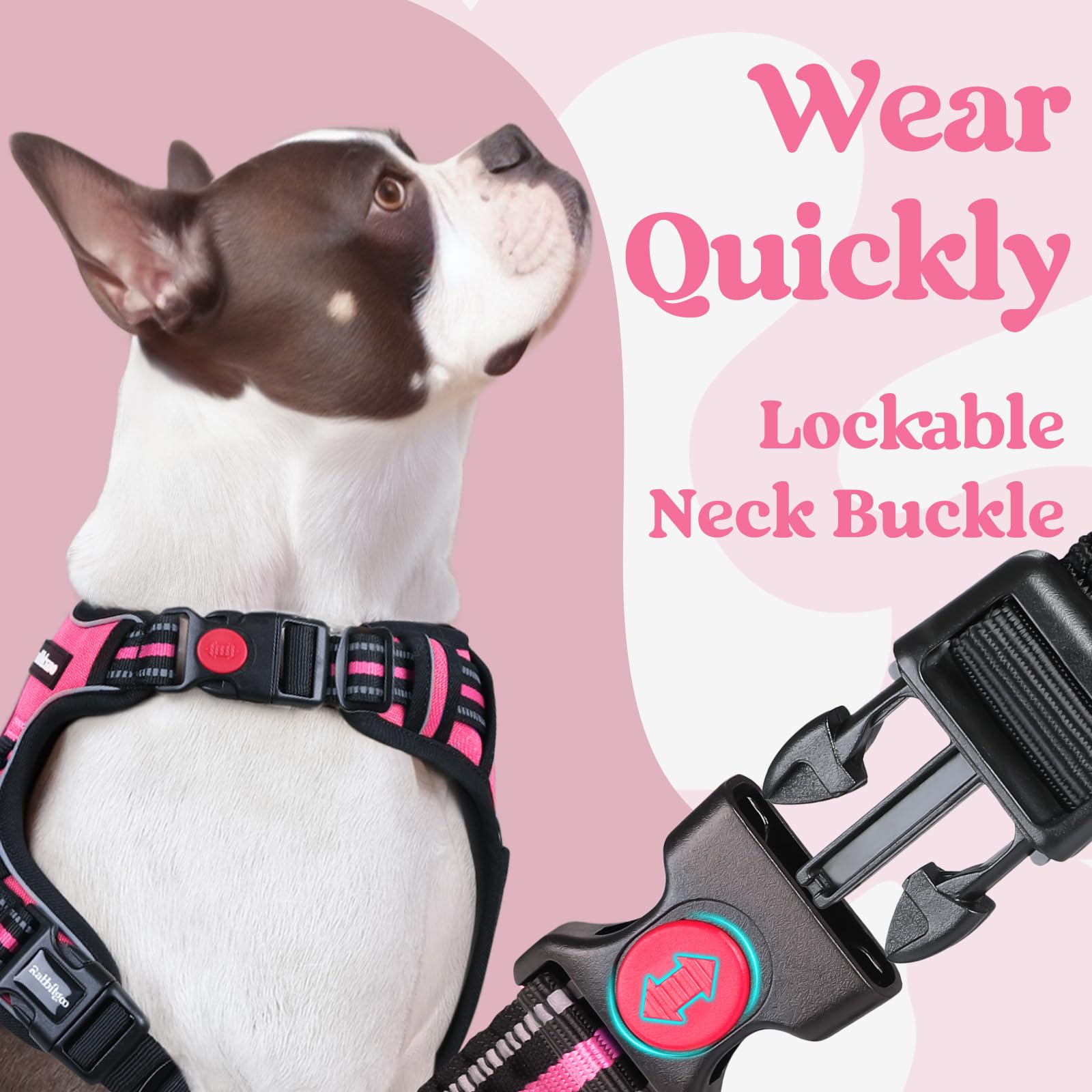 rabbitgoo Dog Harness Medium with Neck Release Buckle, Adjustable No Pull Harness with Front Back Clips - Image 3