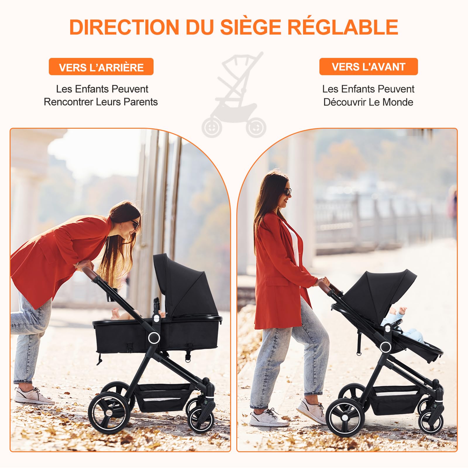 Garvee Poussette Compacte 2 en 1 Système de Voyage Pliable en Un Clic, Cadre en Aluminium pour 0-36 Mois