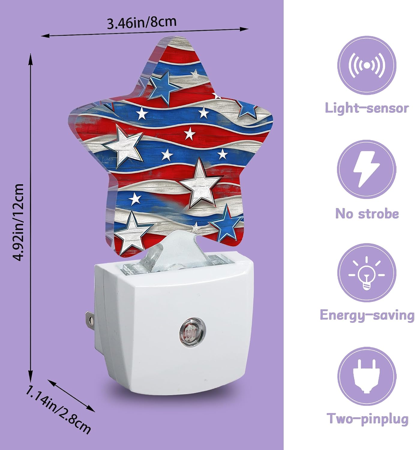 Flag Night Lights Plug Into Wall Decorative,Stars Nightlight with Dusk Sensor for Bathroom,Kitchen,Entryway,Room Accent,Gifts
