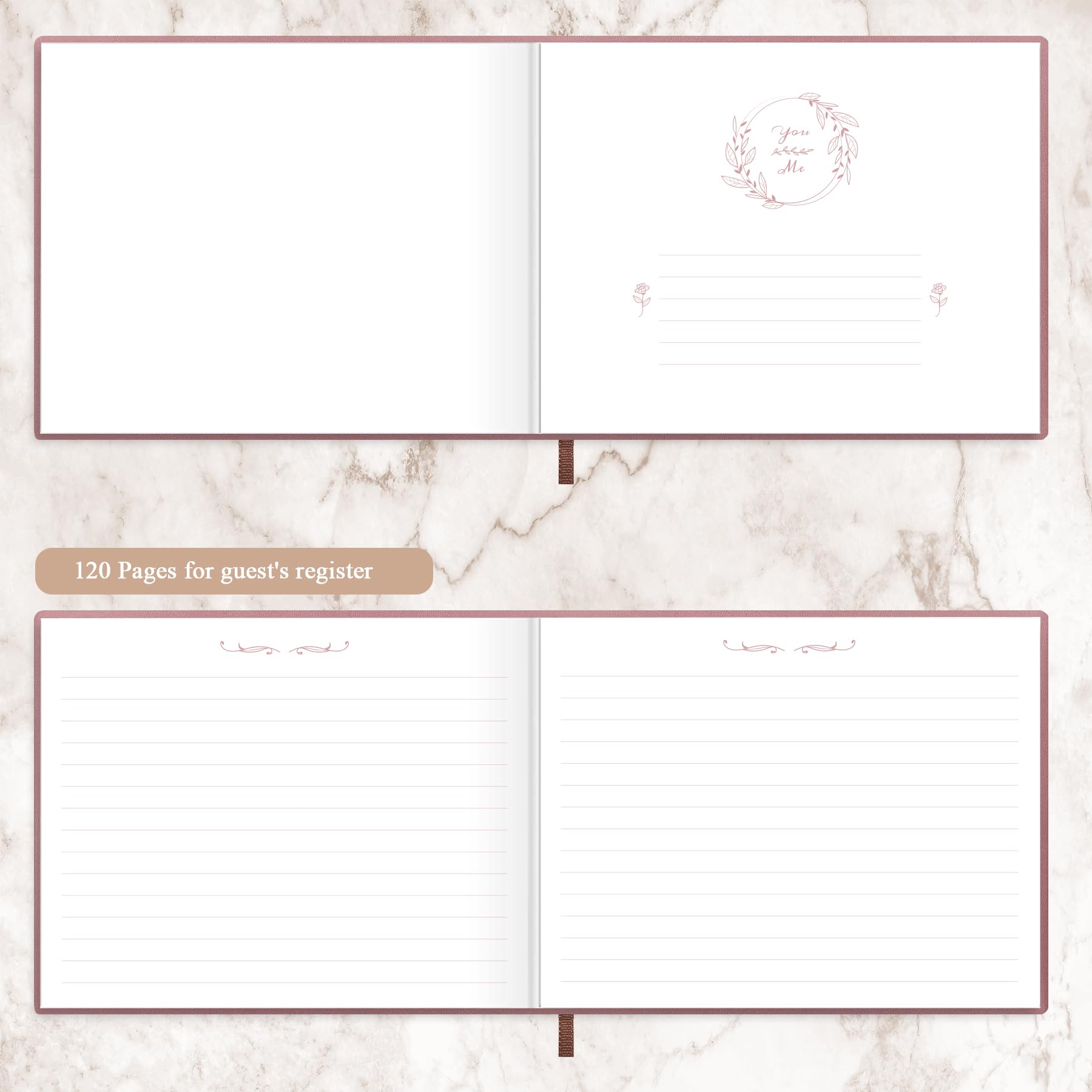 Elegantes Hochzeitsgästebuch, perfekt für Hochzeitsempfänge, Babypartys, Geburtstage und besondere Anlässe, 17,8 x 22,9 cm, 120 linierte Seiten, Leder-Hardcover, Weiß