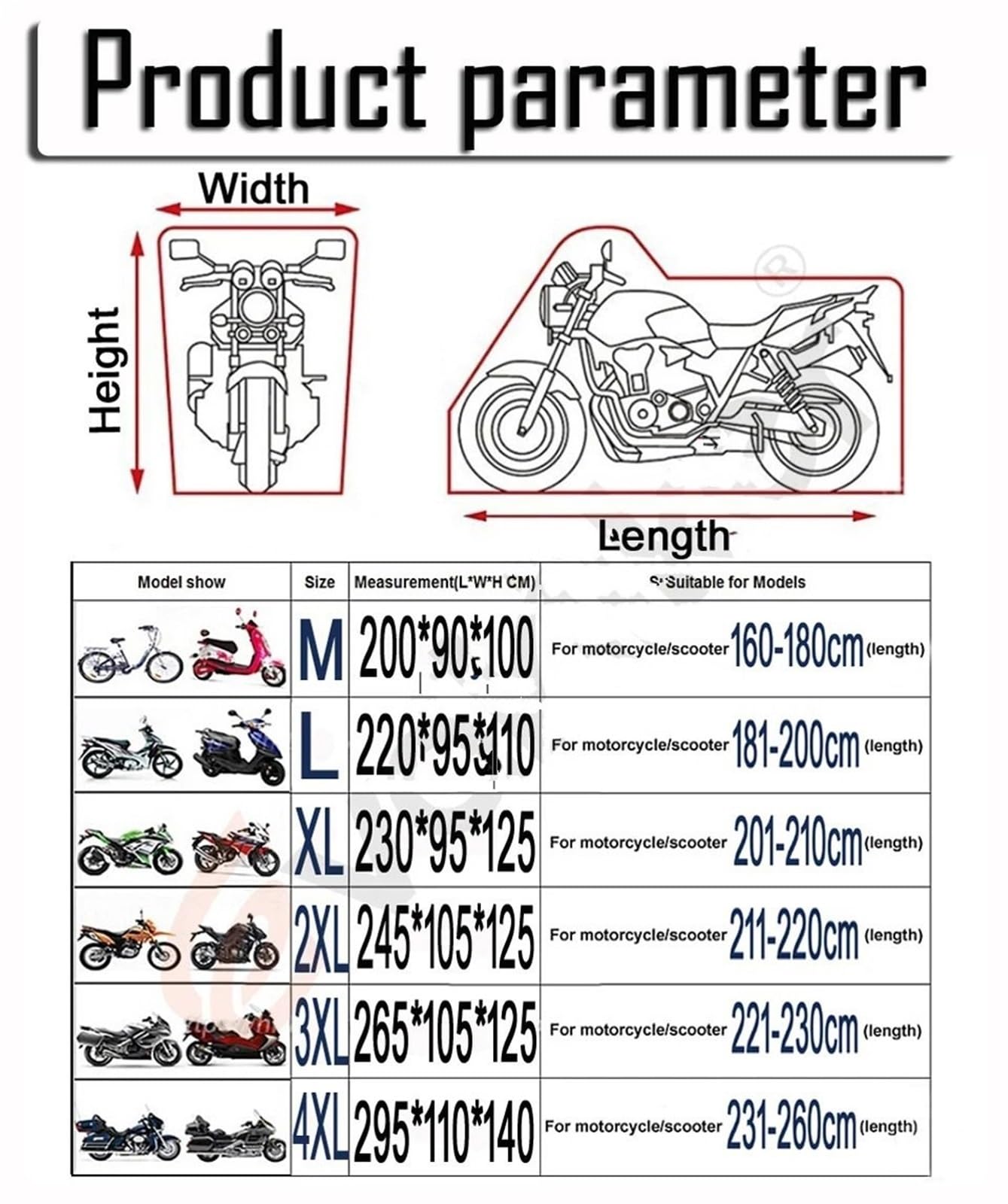 Funda para Moto Protector Cubierta Tela Resistente al Desgaste para Exterior, Scooter 190T, protección UV, a Prueba de Polvo, para Todas Las Estaciones, para Moto(Orange,M for 1600mm-1800mm)