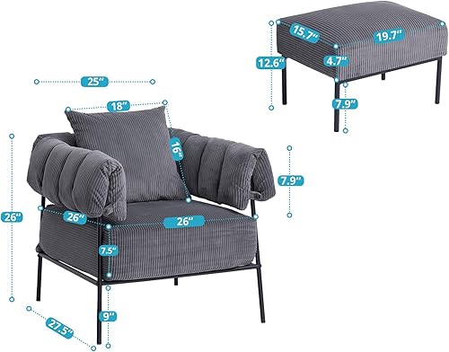 Vista 3 de HollyHOME Silla decorativa moderna de terciopelo con otomana, cómoda silla de lectura tapizada y reposapiés, sillón grande perezoso con taburete