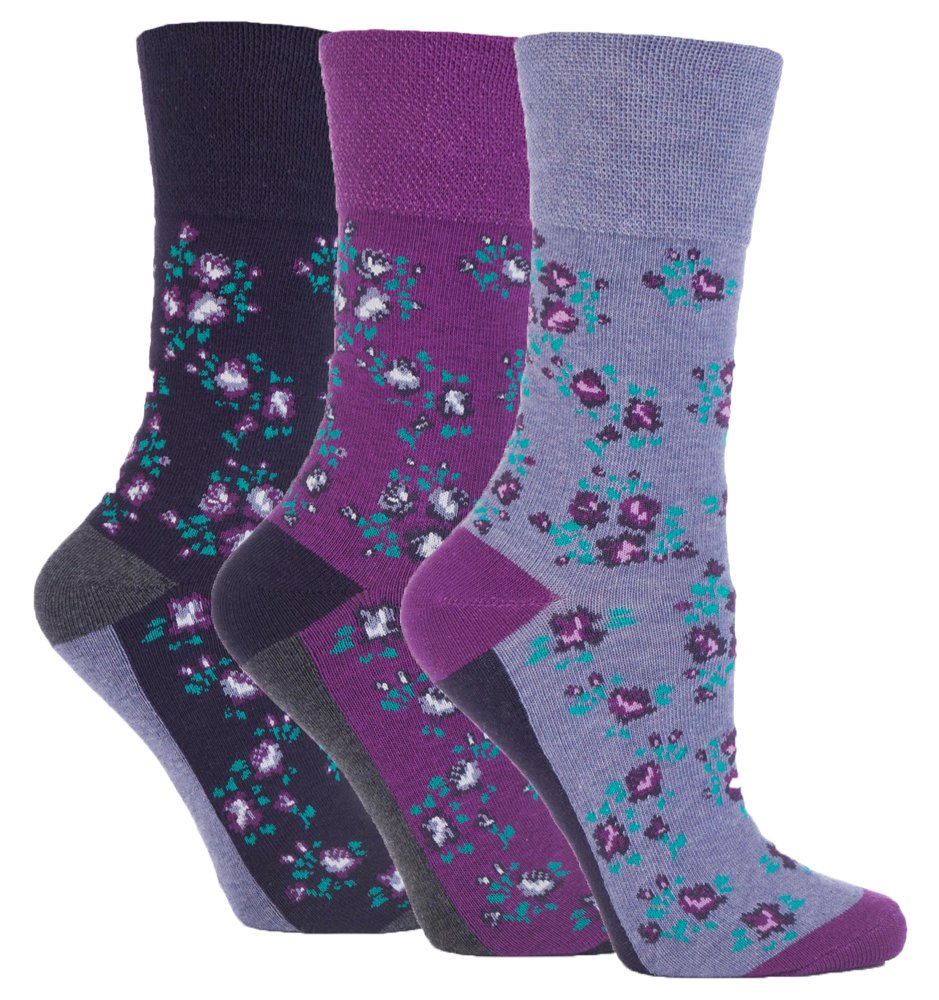 3 Pairs of Ladies Gentle Grip Socks, Various Designs/Colours, Ladies UK Size 4-8